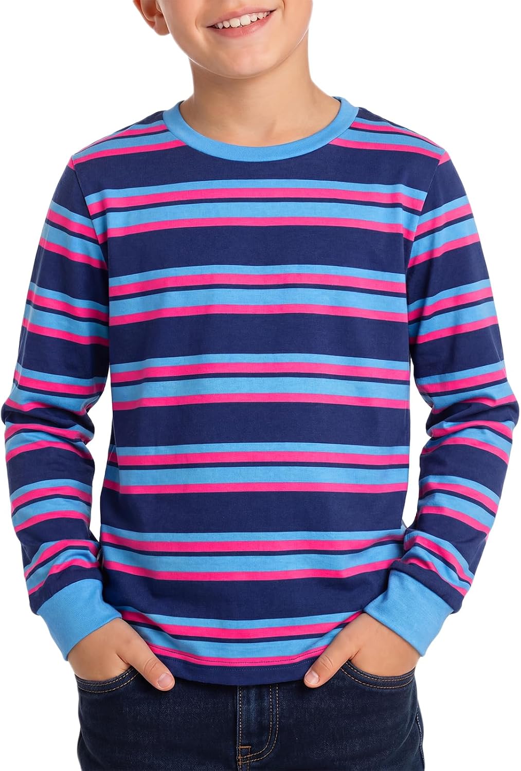 Haloumoning Boys Striped Long Sleeve Shirts Fashion Crewneck T-Shirts Tops