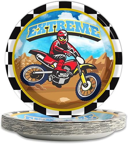 Miniatura 1 de gisgfim 24 platos de papel desechables para motocross de 7 pulgadas, suministros para fiestas de cumpleaños, platos de postre, decoraciones de