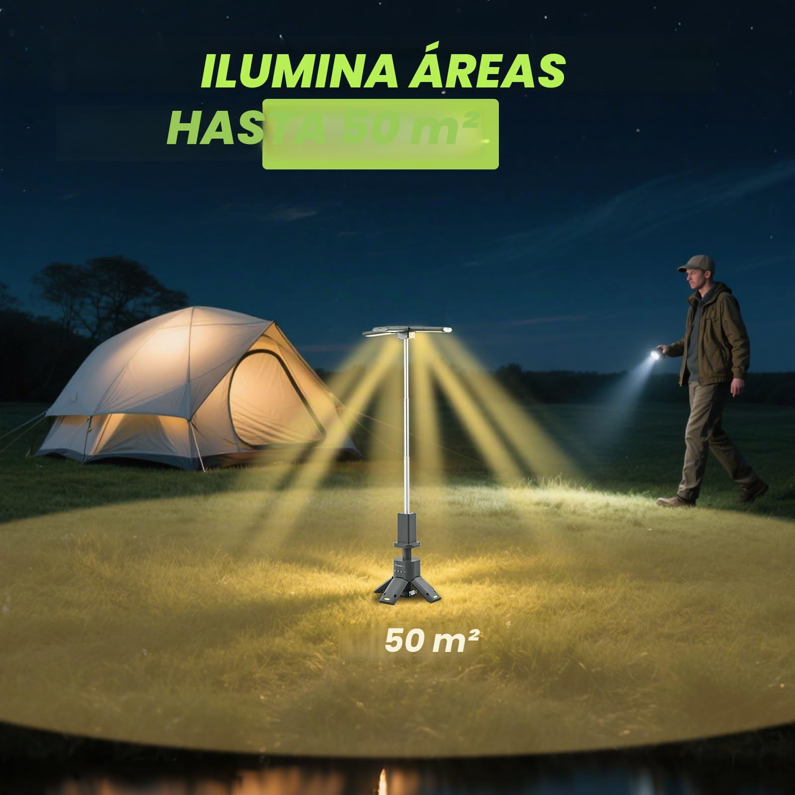 SakerPlus Linterna telescópica de camping, fuente de alimentación recargable de 14000 mAh, lámparas magnéticas regulables de 6000 lúmenes, iluminación de trabajo
