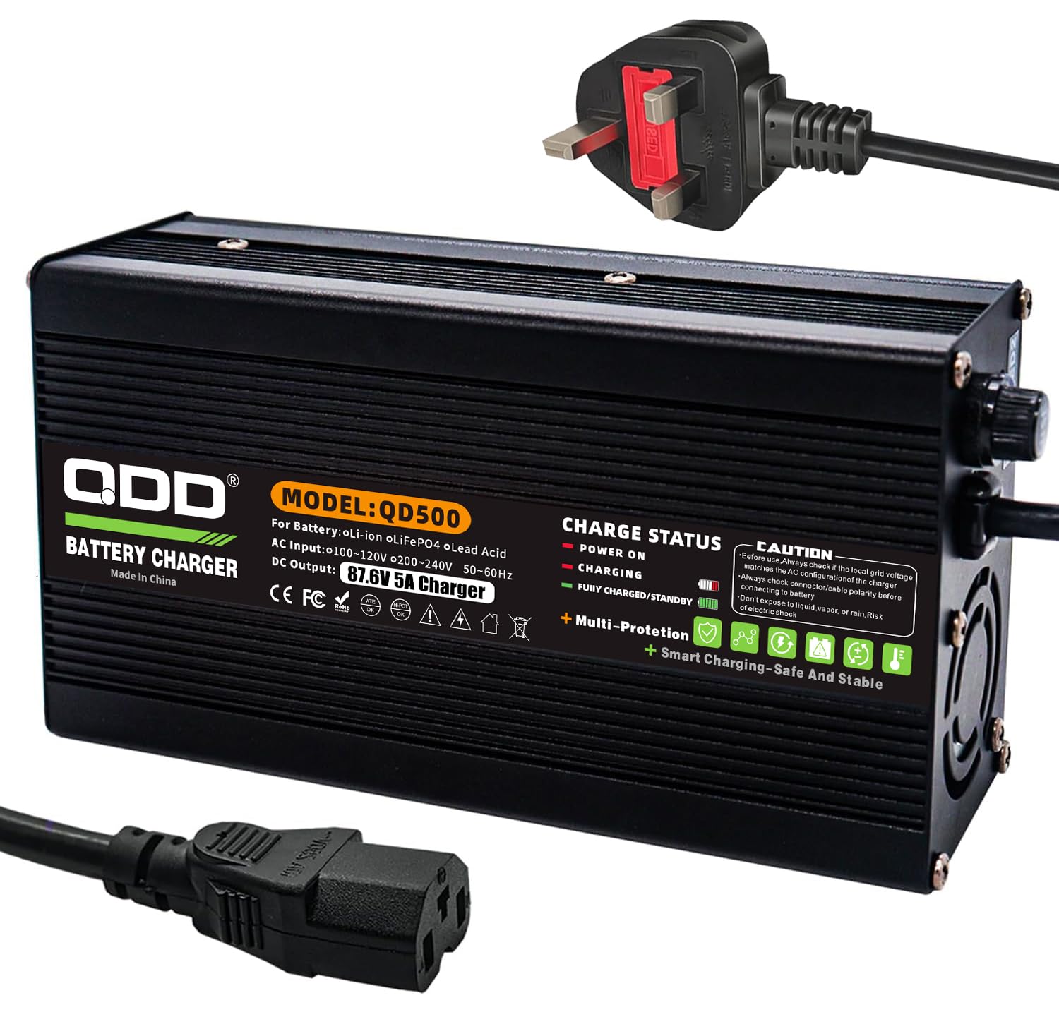 QDD 87.6V 5A Caricatore 72V LiFePO4 Batteria Smart Charger per 24S 72V LiFePO4 Batteria con C13 N+L-