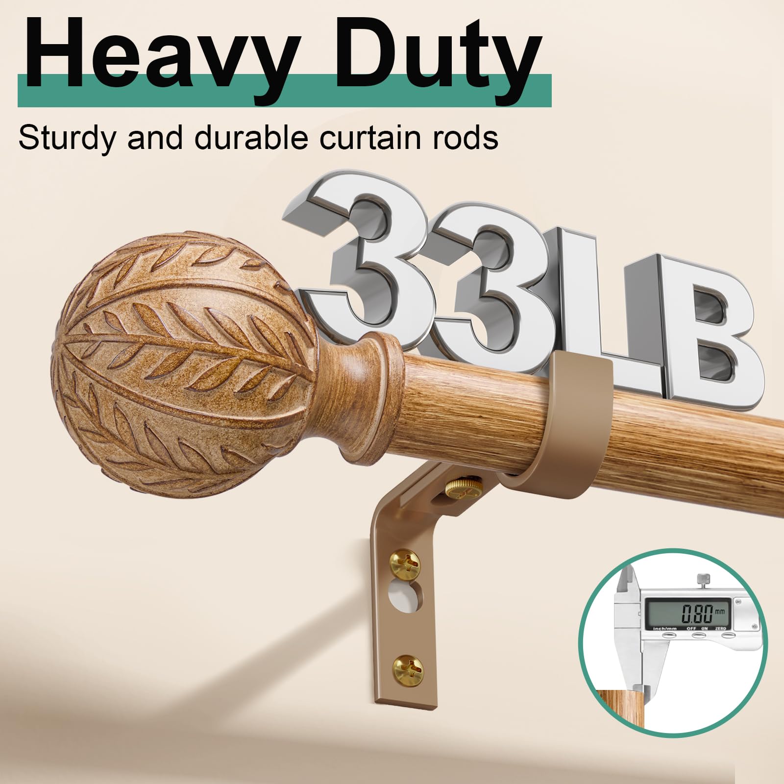 Boho Wood Curtain Rods - Adjustable & Natural -4