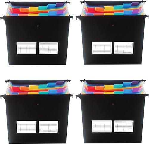 Yunlism Paquete de 4 carpetas colgantes de plástico, gran capacidad, innovador organizador de archivos de acordeón con gancho retráctil, pestañas