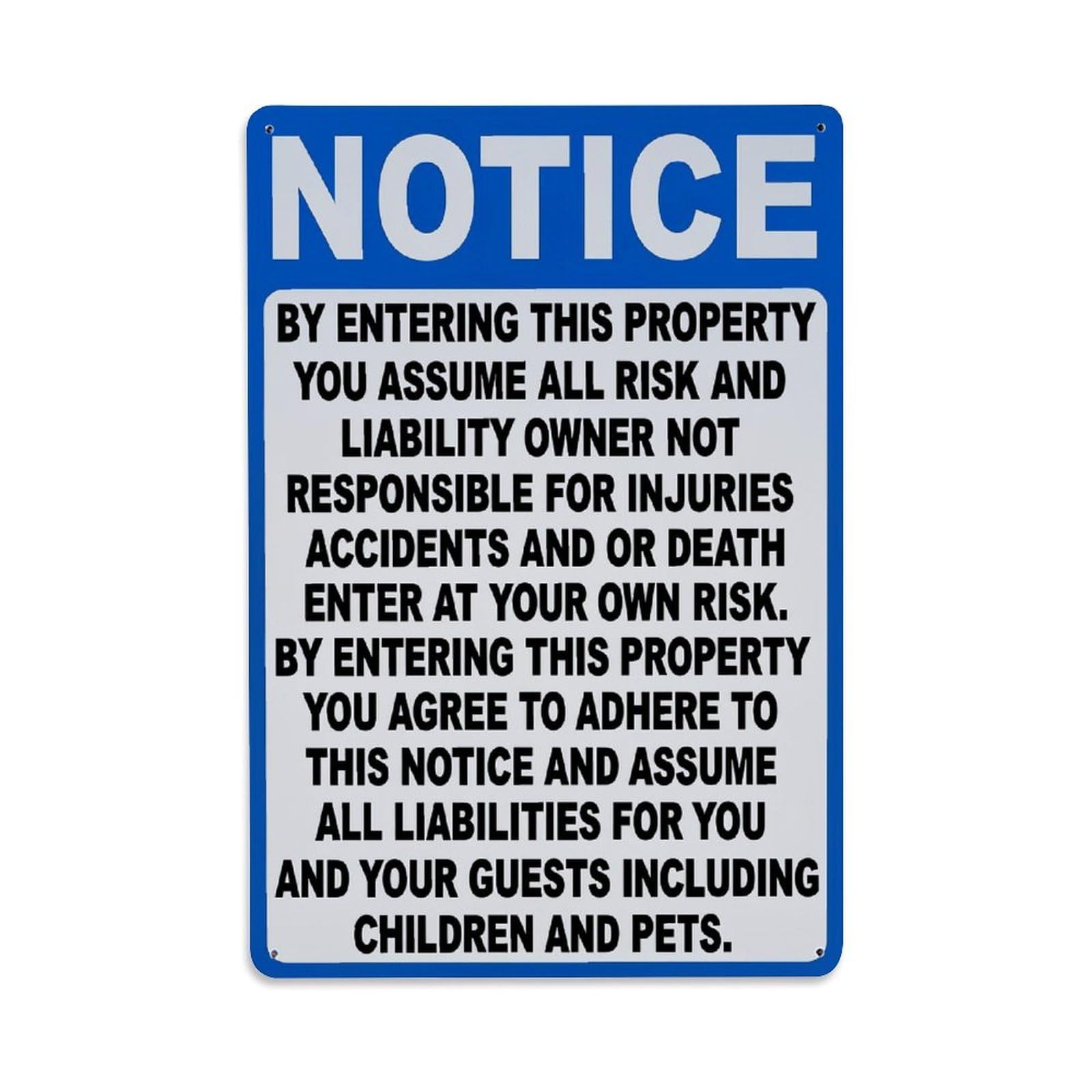 Jdfenggu Vintage Notice Warning Sign Blue White Text Retro Metal Tin Sign, Decor Art Poster For Bar, Home, Man Cave, Kitchen, Laundry Room Gift 8X12inch