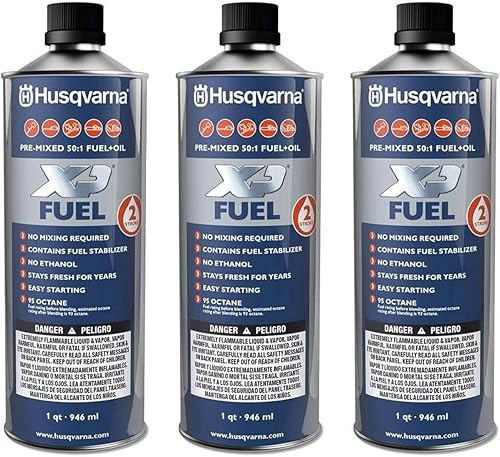 Husqvarna XP - Cuarto de galón de combustible y aceite de motor premezclados (paquete de 3), color azul