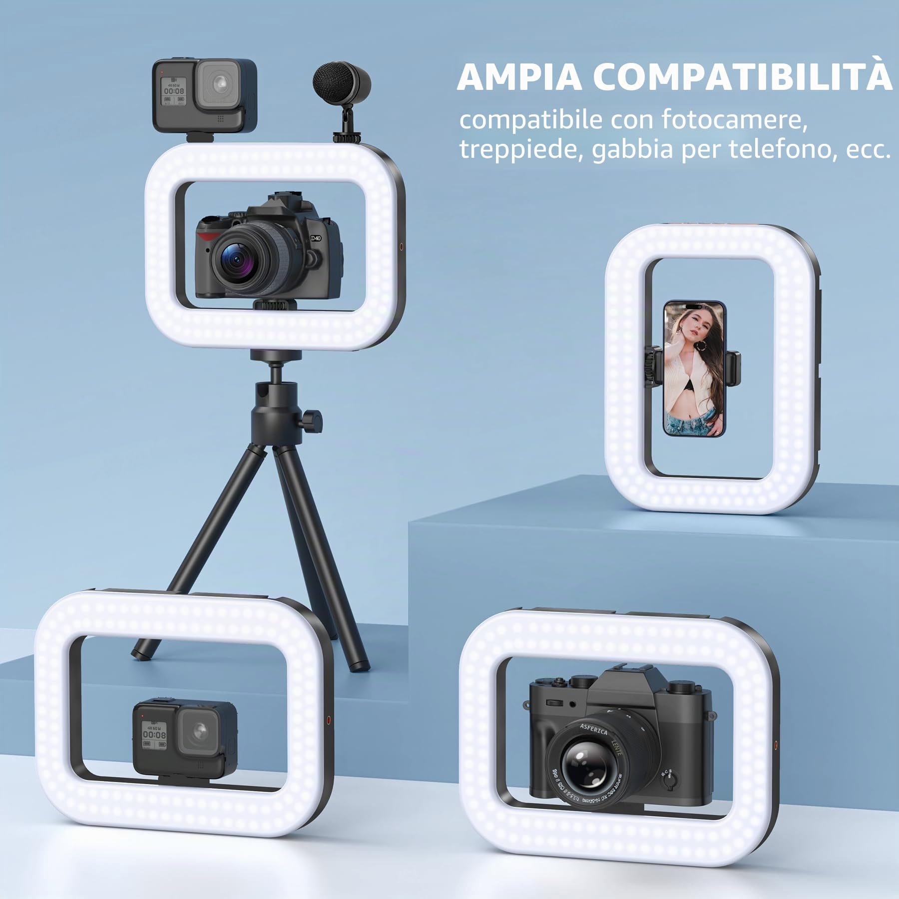 Zeadio Ring Light Selfie Portatile con Impugnatura Luminosa e Supporto Telefono, Luce Video Dimmerabile 2500K-8500K, Luce di Riempimento per Vlogging, TikTok, Trucco, Live Streaming, Fotografia ecc