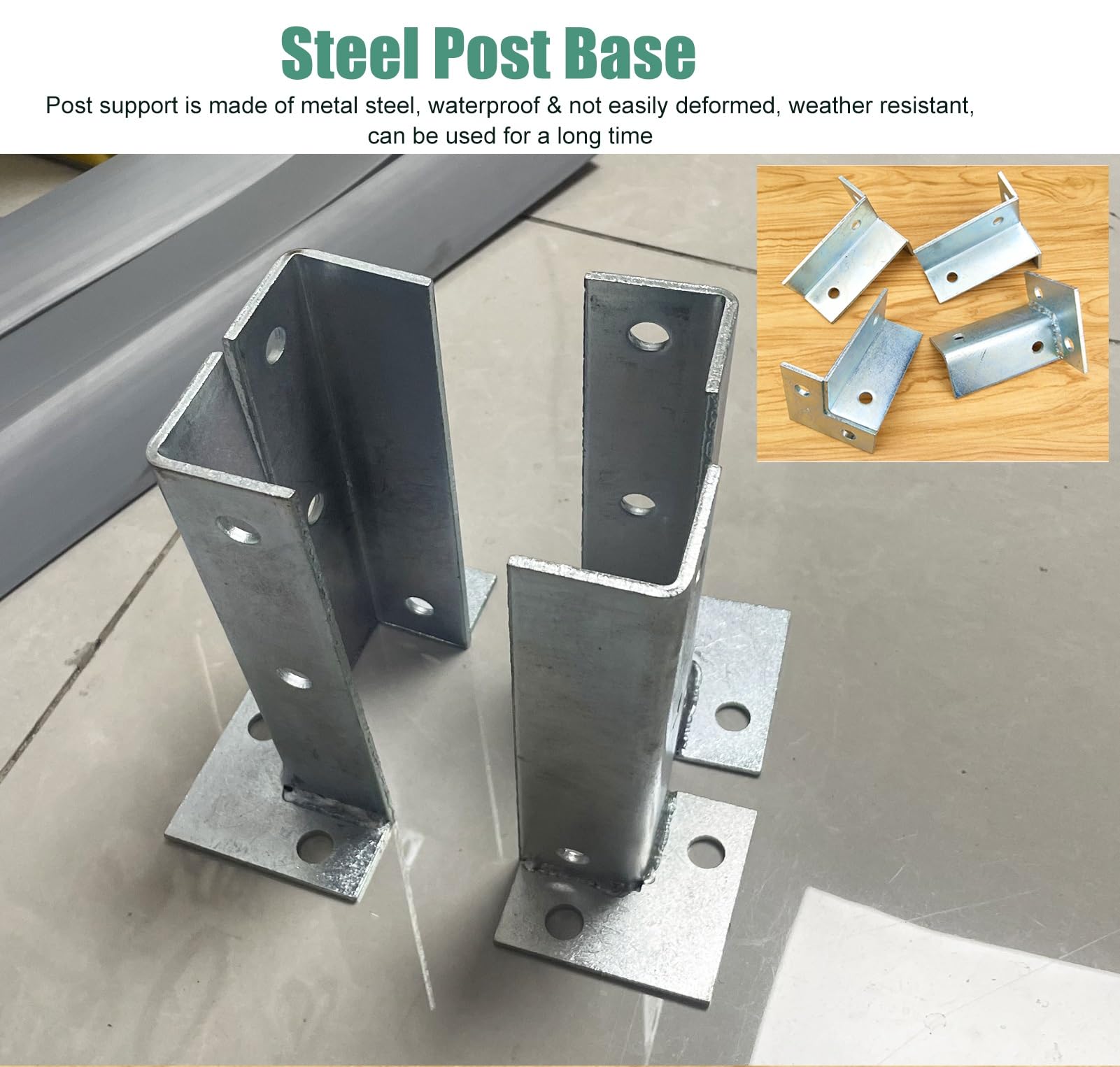 Anclajes de base de poste, soportes de acero ajustables para vallas y cubiertas, soportes de barandilla duraderos para aplicaciones estructurales
