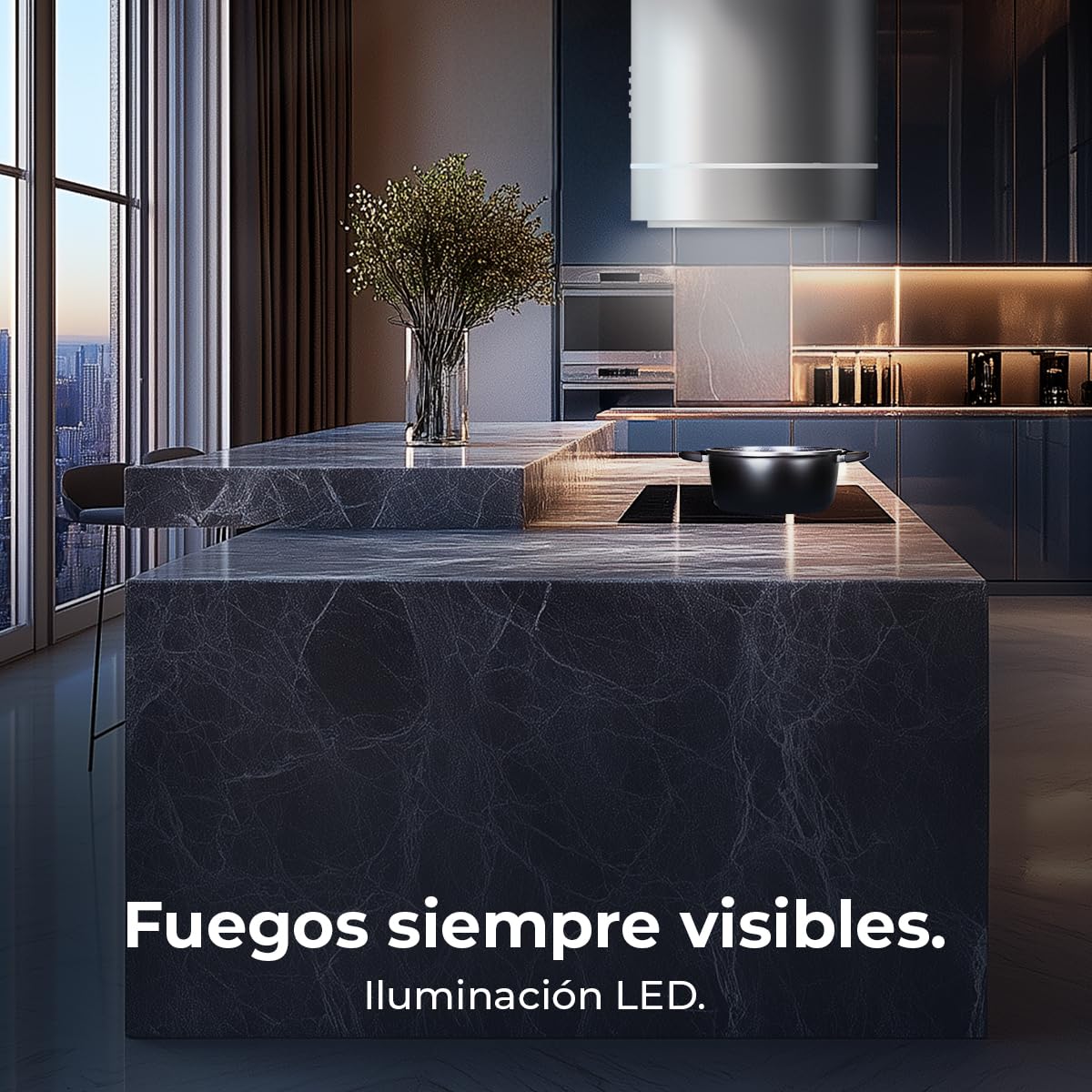 Cecotec Bolero Flux Cre Insel-Dunstabzugshaube 44 cm Edelstahloptik 800 m³/h 210 W A++