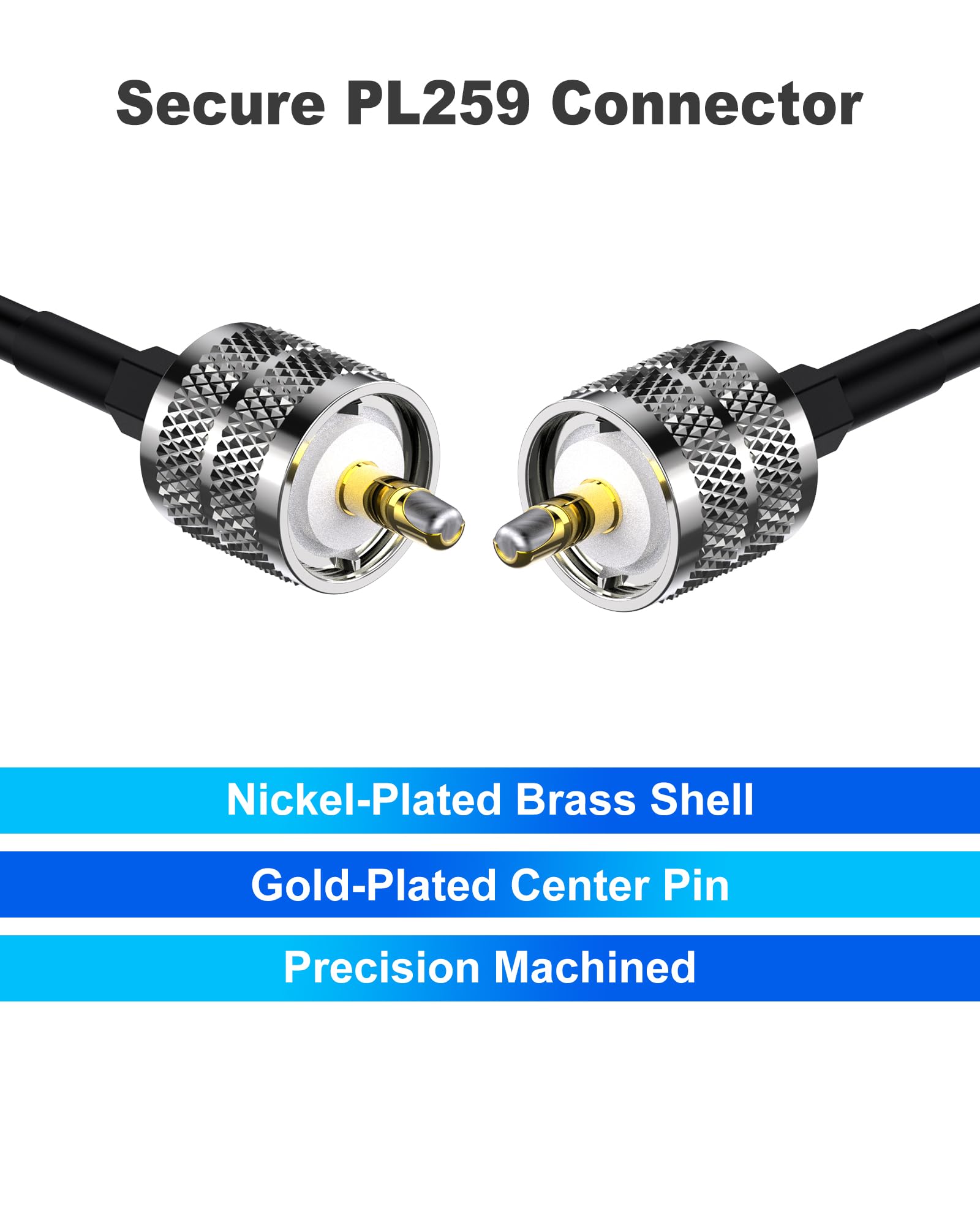 Cavo coassiale RG58, 25 m, cavo antenna CB, PL259 UHF maschio-maschio, cavo coassiale da 50 Ohm, incluso estensore per analizzatori di antenne, sintonizzatori di antenne, misuratori SWR
