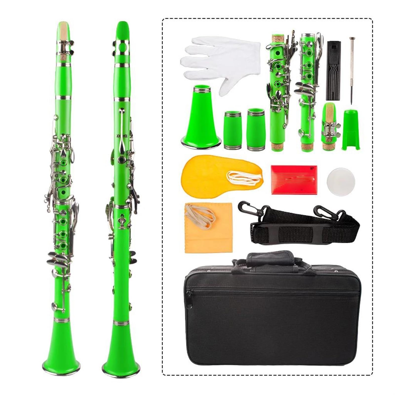 Clarinet Dla Początkujących Zestaw Klarnetów ABS Bb 17 Klucz B Płaski Pasek Do Stroików Futerał Do Przenoszenia Dla Początkujących Instrumentów