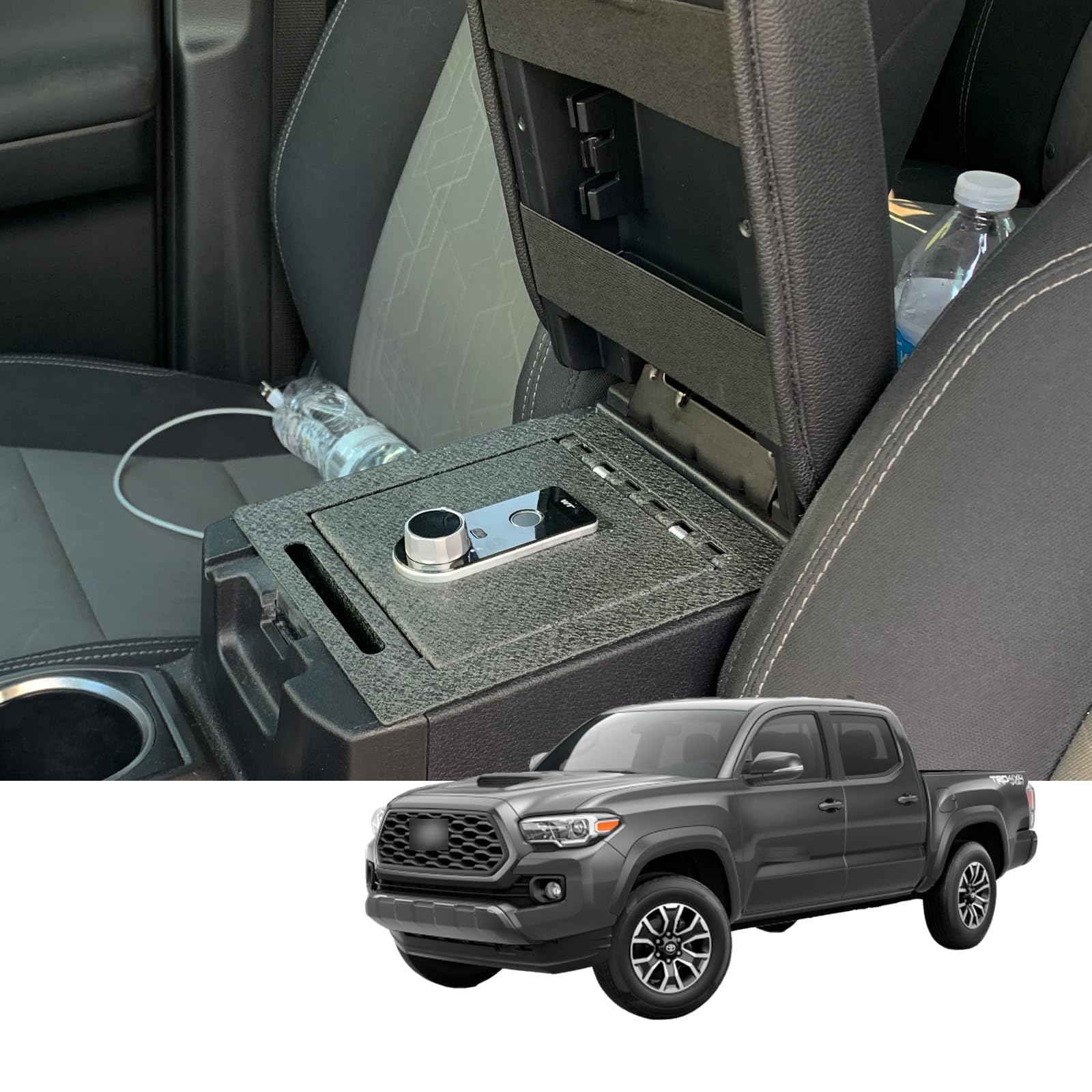 JIKE Center Console Gun Safe - Console Gun Vault Compatible with Toyota Tacoma 2016-2023, Fingerprint Lock with Backup Key.