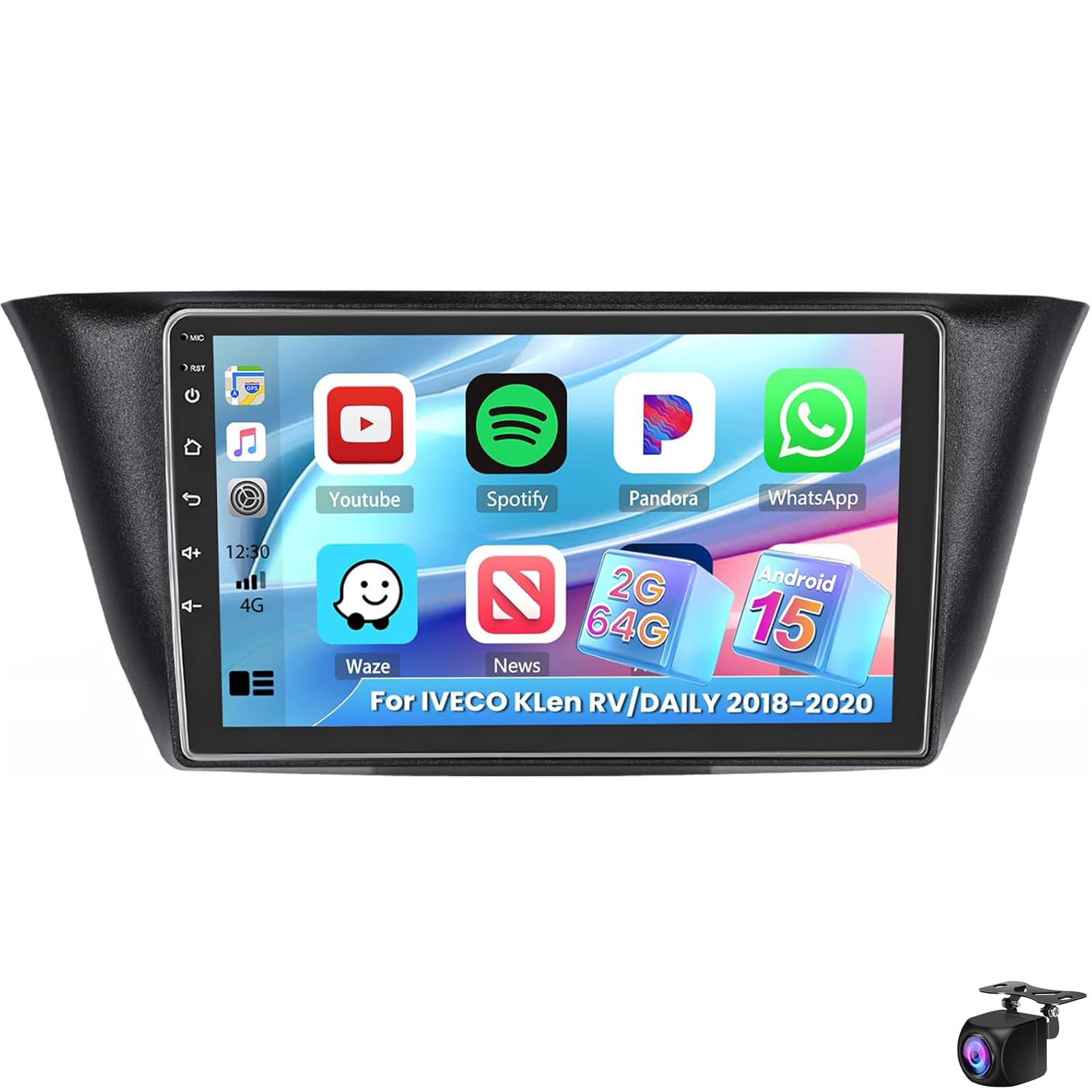 Android 15 Car Audio Player Radio for F-IAT Iveco Daily VI 2014-2021 Carplay Wireless Android Auto 9'' 2 Din Stereo with GPS Navigation Bluetooth WiFi RDS EQ FM SWC MIC Backup Came(Color:8CORE 6+128G)