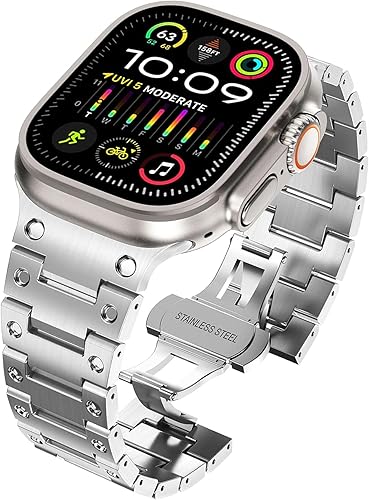 Miniatura 2 de WINGLE Correa de acero inoxidable para Apple Watch Ultra 2 de 1.929 in, 1.772 in, 1.732 in, 1.654 in, serie 9, 8, 7, SE para hombres, correas de
