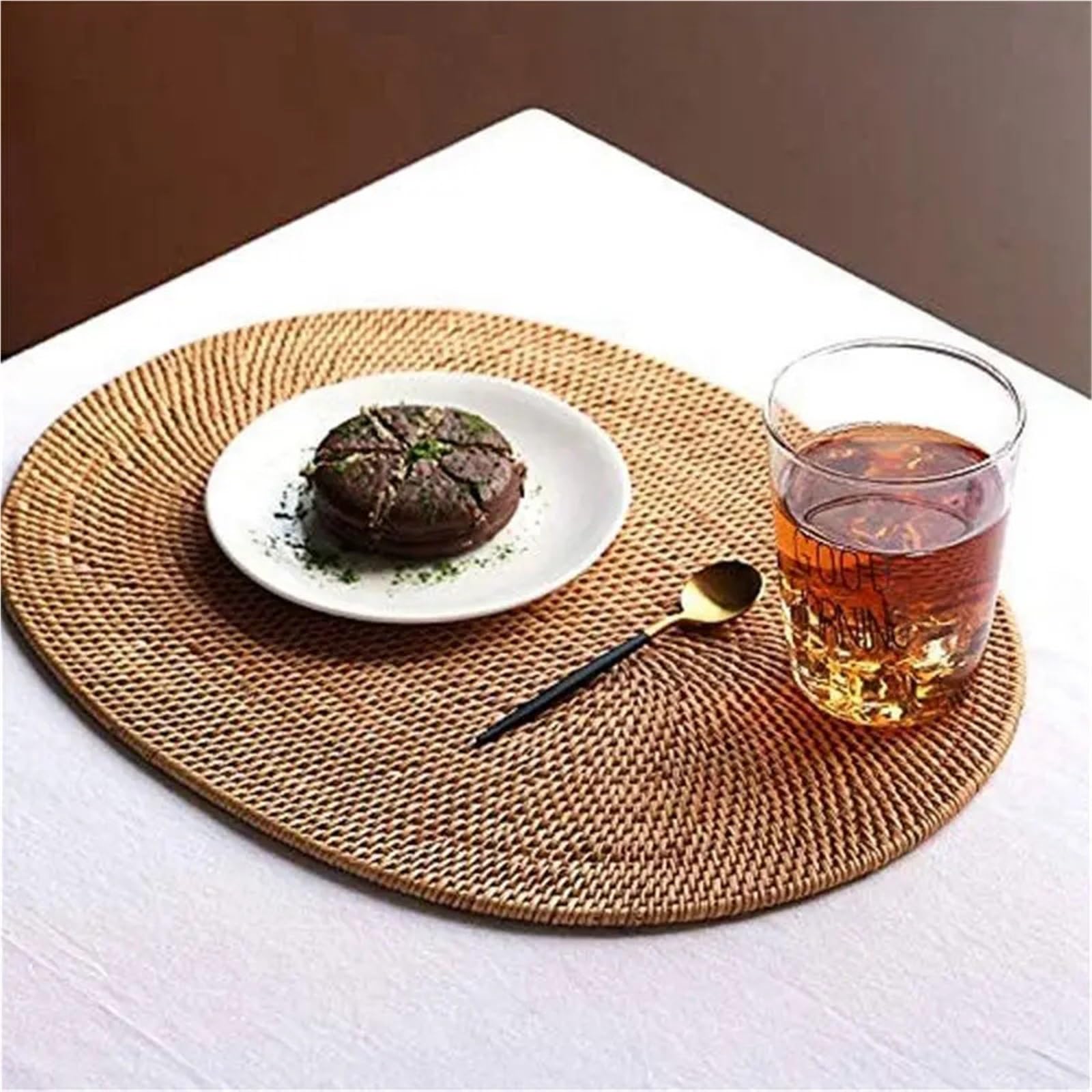 Sets de Table en Osier Napperon Ovale en rotin 10 pièces, tissé à la Main Naturel, Accessoires de cérémonie du thé, adapté Salle Manger, Cuisine, Etc