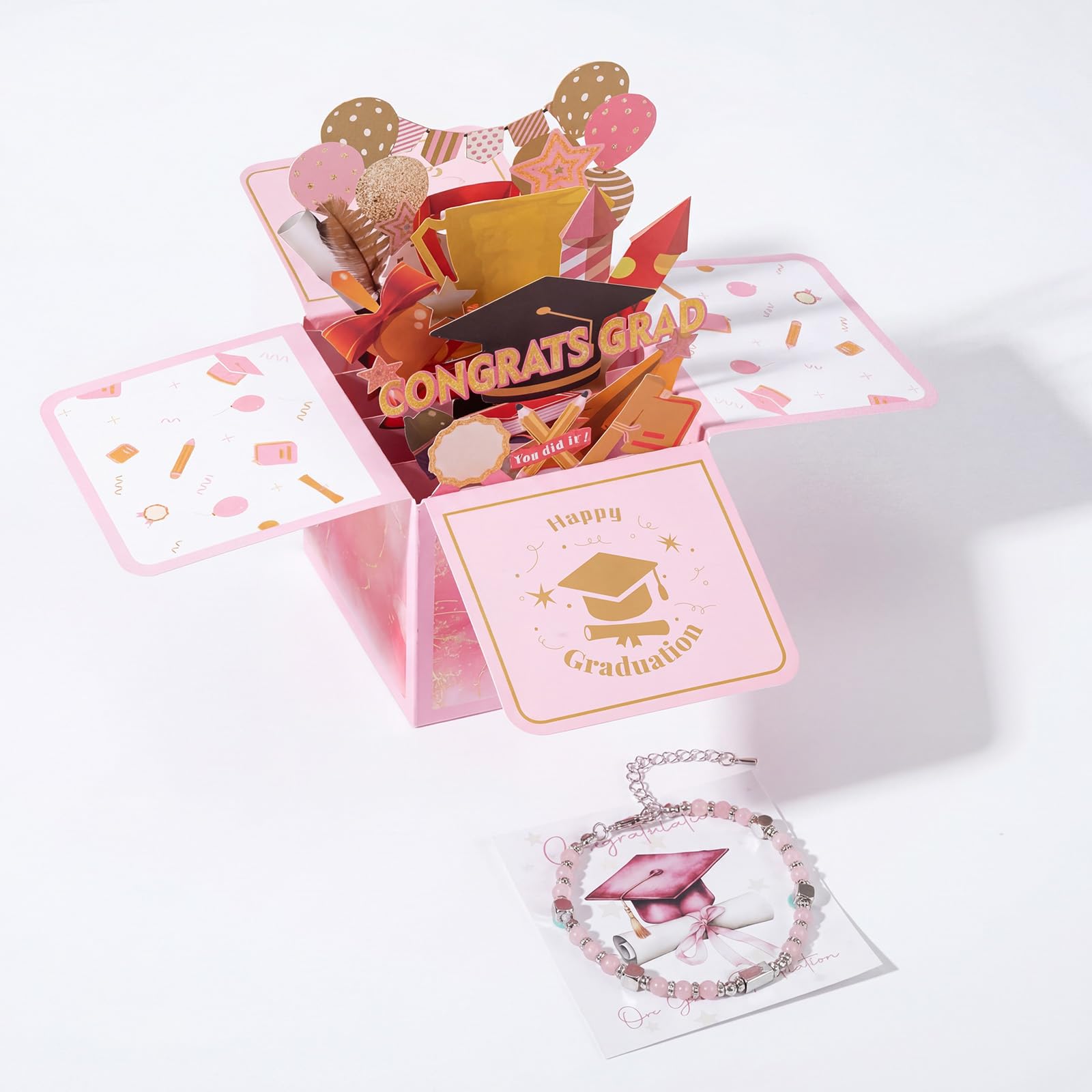 Patelai Pink Graduation Gift Basket Set for Her 2026, with Tumbler Blanket Candle Socks Bracelet Eye Mask Card, High School College Masters Degree Graduation Gifts for Friend Daughter Niece