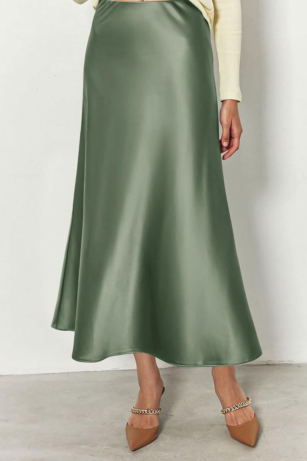 PRETTYGARDEN Women's Satin Skirts Dressy Casual 2026 Fall High Waisted Cocktail Wedding Flowy Elegant A Line Midi Skirt - Image 3