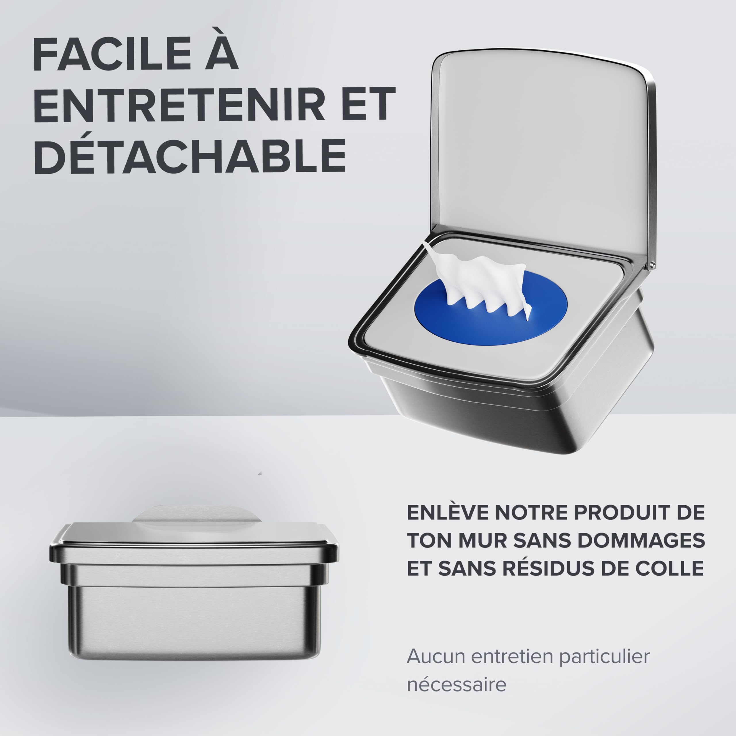 ovimar Boîte pour lingettes humides avec couvercle Egense | acier inoxydable poli argenté | sans percer | Pour que les lingettes cosmétiques restent toujours fraîches grâce à la boîte de rangement