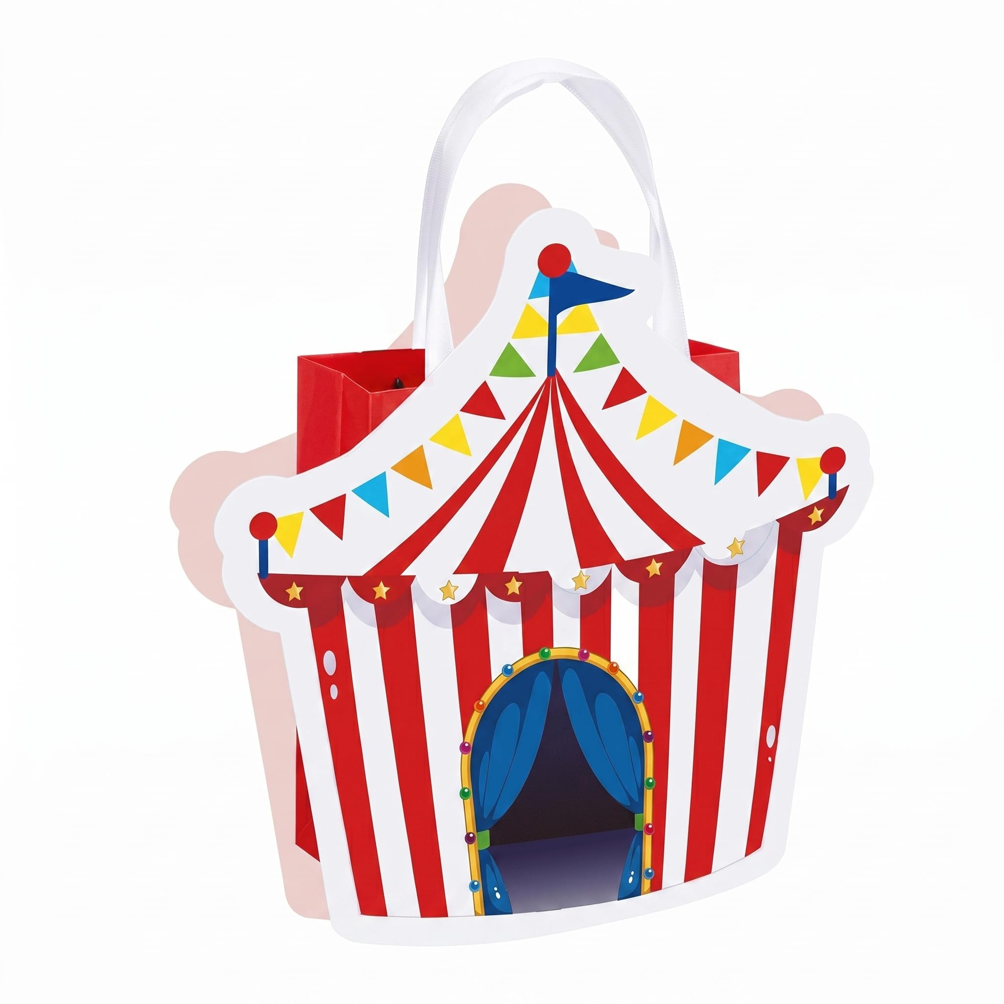 Kolldenn 1 Pcs Circus Party Favor Bags Carnival Gift Treat Bags Circus Theme Goodie Candy Totes with Handles for Carnival Themed Birthday Party Supplies