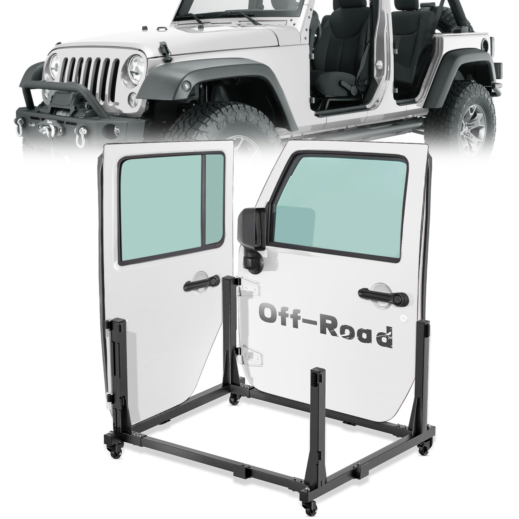 Door Hanger Storage Rack Bracket Holder Compatible with 1987-2024 Jeep Gladiator JT & Wrangler JK JKU JL JLU TJ YJ JKU Removable Stand Cart Sliding for 2/4 Door (Black)