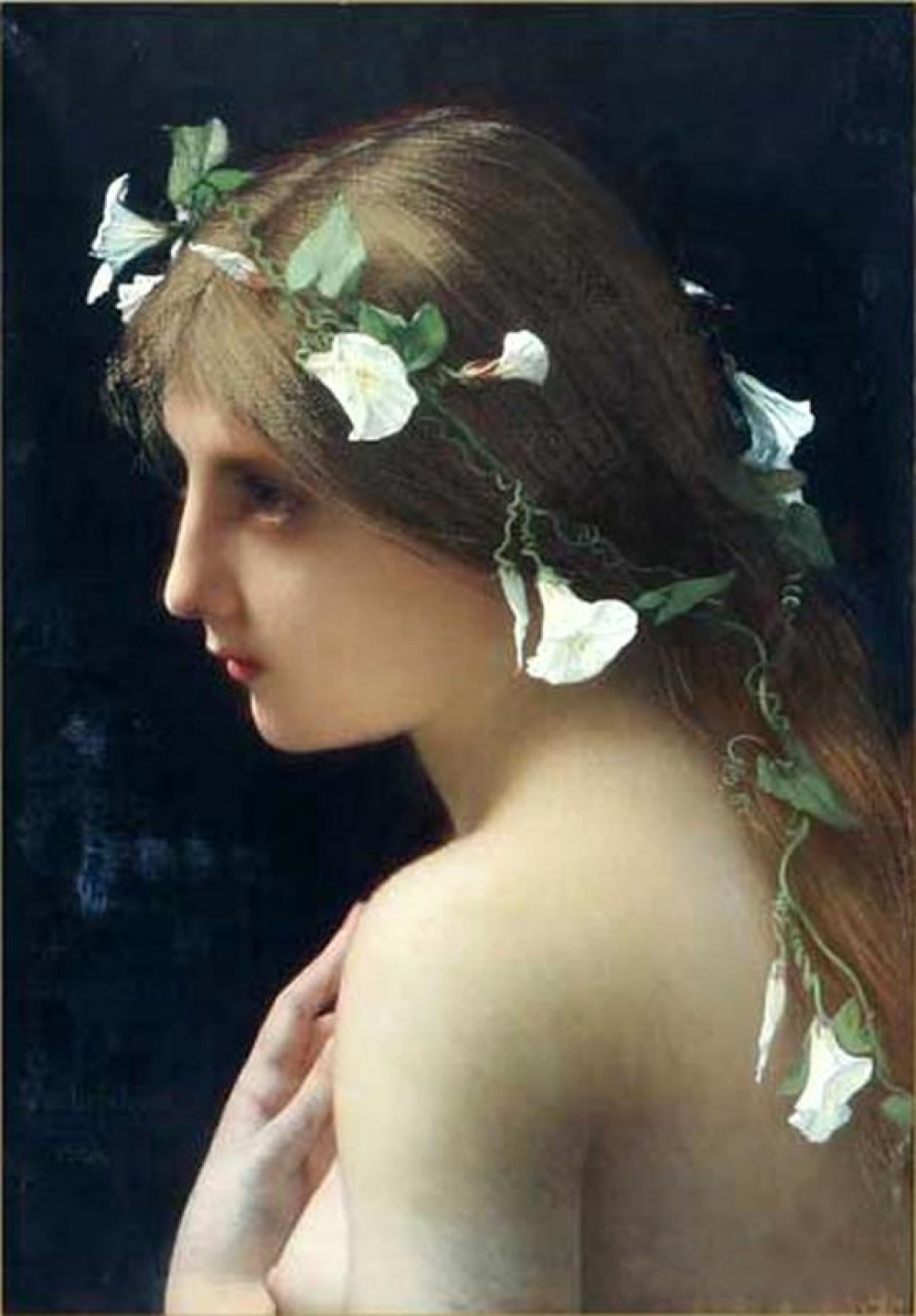 Kit Da Ricamo Fai-Da-Te 《Ninfa Con Fiori Di Gloria Mattutina》 Kit Da Ricamo Con Perline Pittura A Olio Vintage Punto Croce Mezzopunto Kit Per Arazzo Artigianale Schema Di Cucitura Con Pe 50x70cm