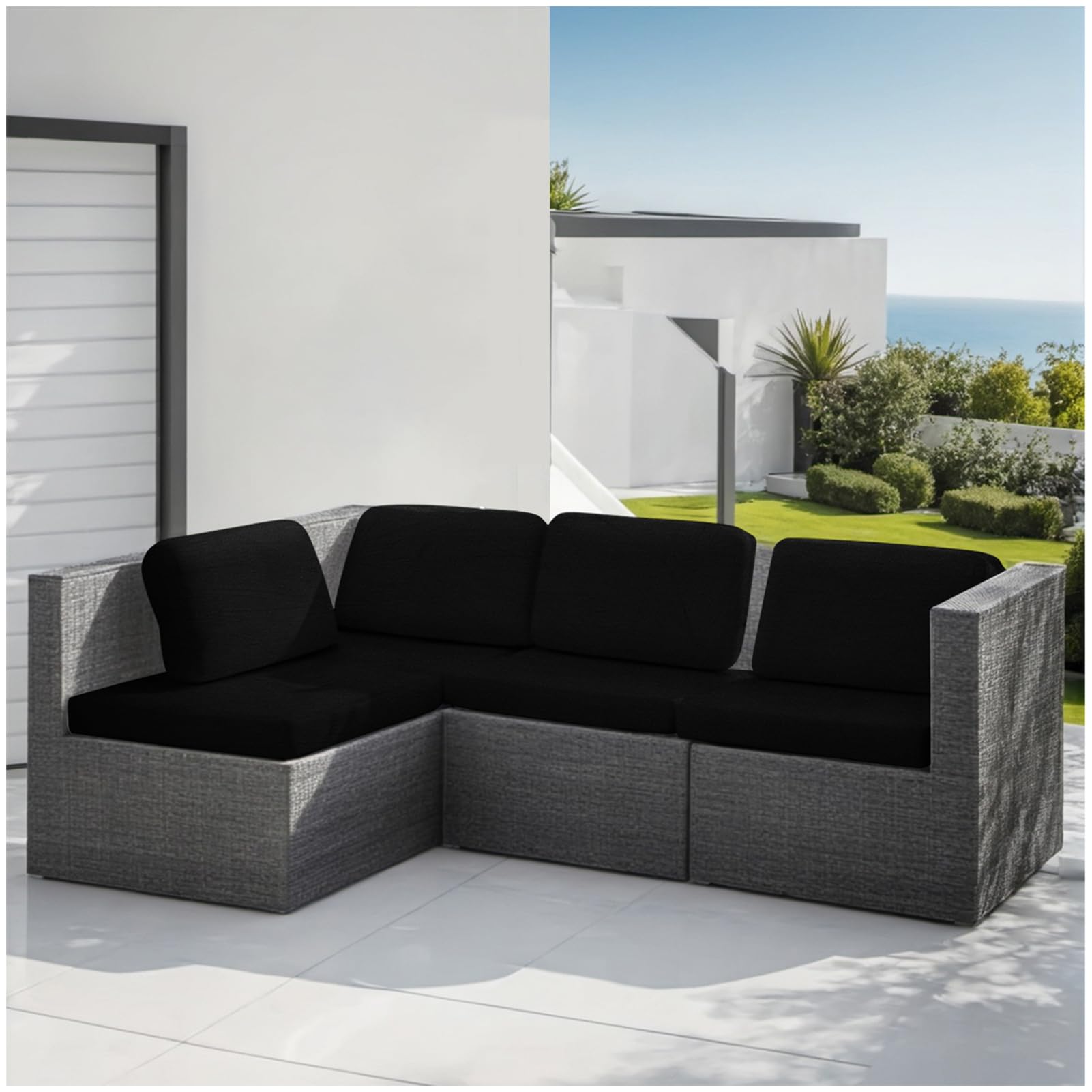 DATOUJL Garden Terrace Furniture Seat Cover Outdoor Water Resistant Replacement Seat Cushion Covers for Patio, Outdoor Rattan Chair Seat Pads Cushion, Washable and Durable (Black,3Seater)