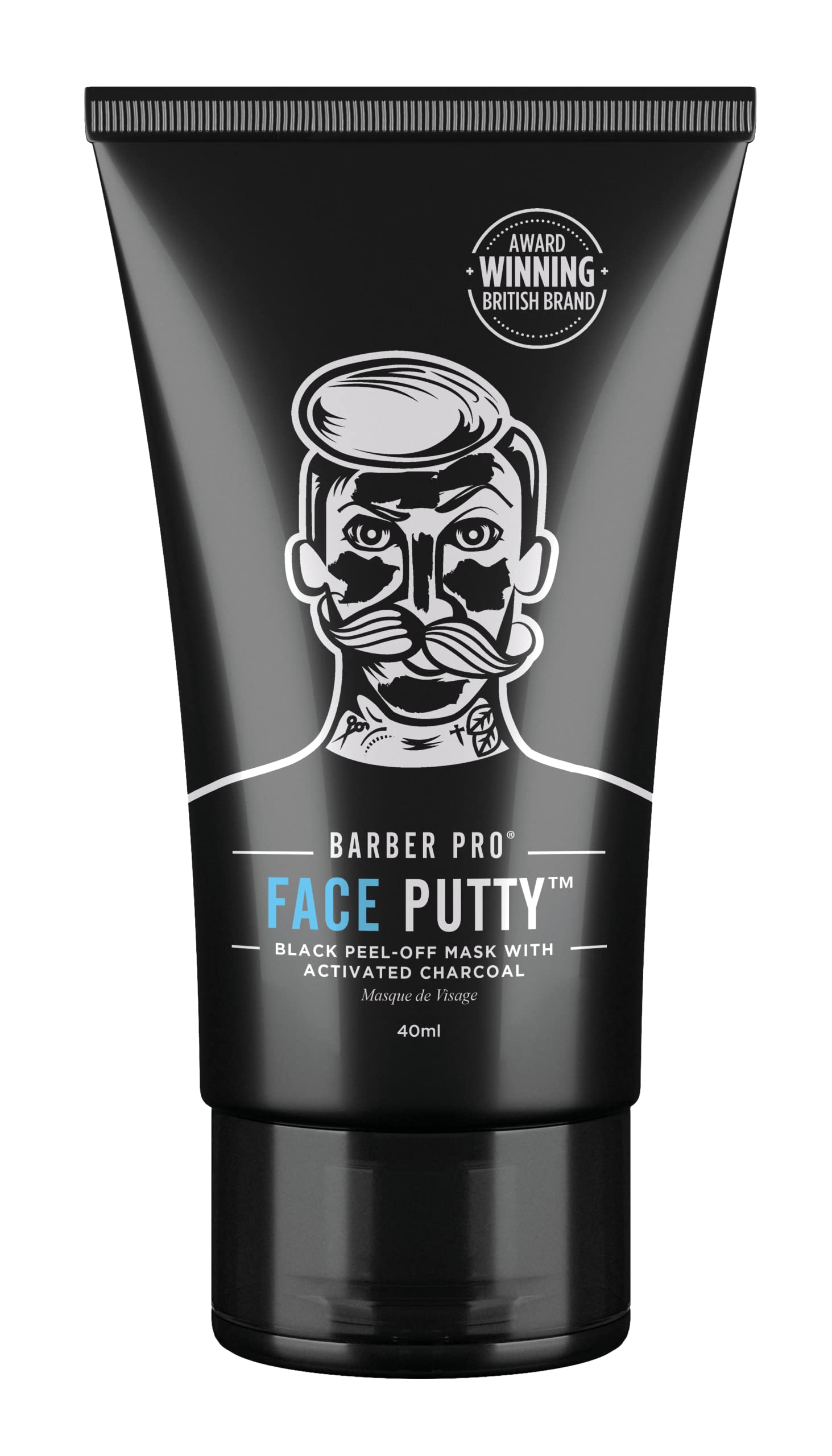 BARBER PRO FACE PUTTY Black Peel Off Mask with Activated Charcoal Detoxifying Unclog Pores Deep Cleansing & Brightening Mens Skincare Multi Award Winning Brand 40ml