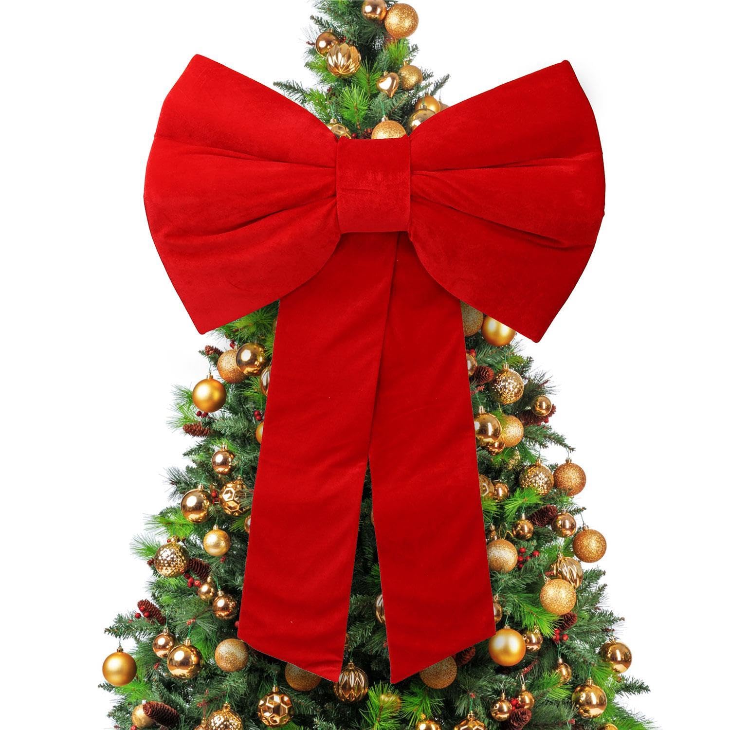 Large Velvet Christmas Bow 80×120 cm – Red Festive Decorative Bow for Tree Topper, Front Door, Wreath & Stair Display | Luxury Reusable Xmas Decoration
