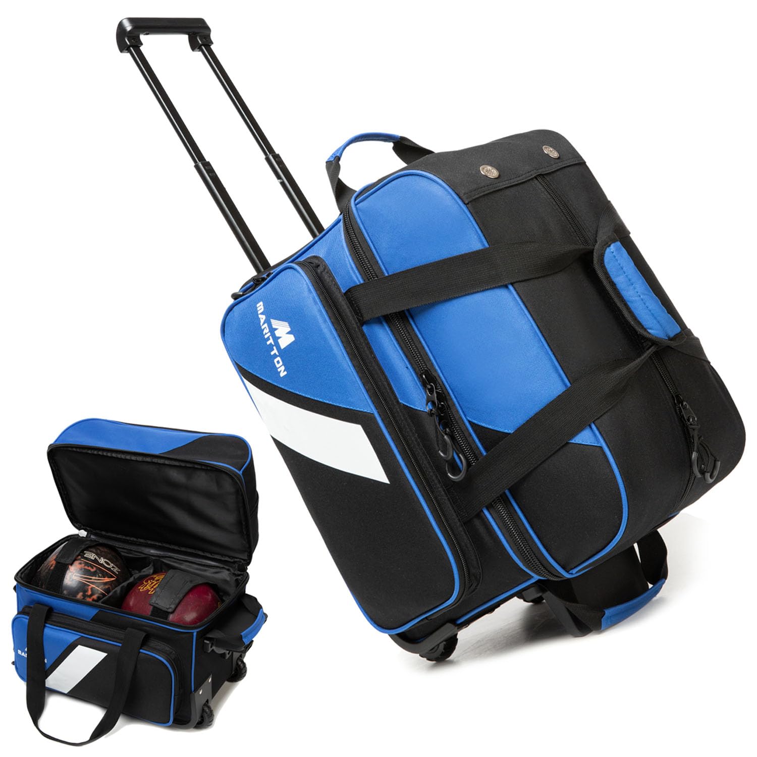 MARITTON Bowling Bag with Wheels, 2 Ball Bowling Bag with Shoes Pocket