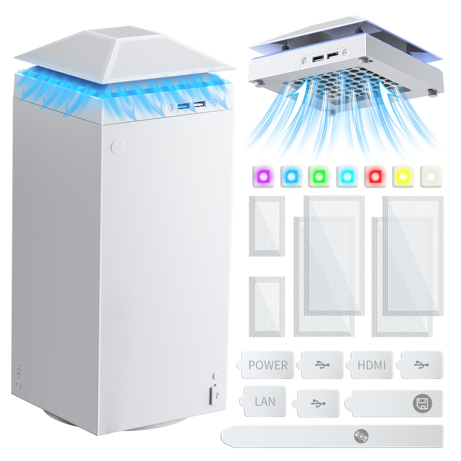 Cooling Fan Dust Proof for Xbox Series X Console with Colorful Light Strip,Dust Cover Filter,Rubber Dust Plugs,Low Noise Top Fan with 3 Gears,Cooler&Light Independent Touch Switch, 2 USB Port (White)ClimeCo Certified