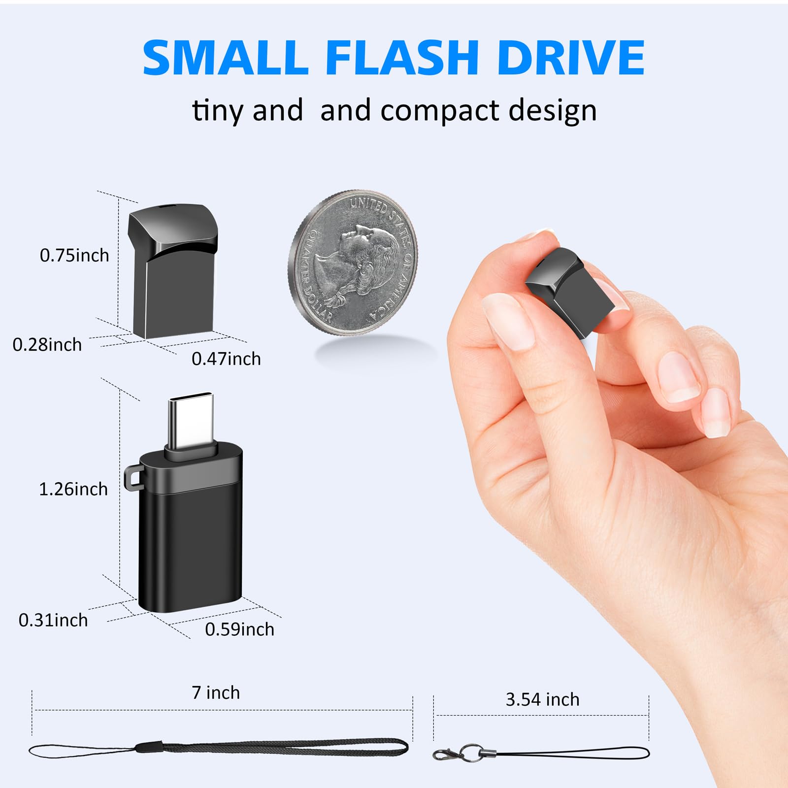 EASTBULL Paquete de 10 unidades flash pequeñas USB 2.0 de 2 GB con un adaptador USB-C | FAT32 - Miniunidades USB de 2 GB para almacenamiento de datos (gris, 10 cordones, 1 adaptador)
