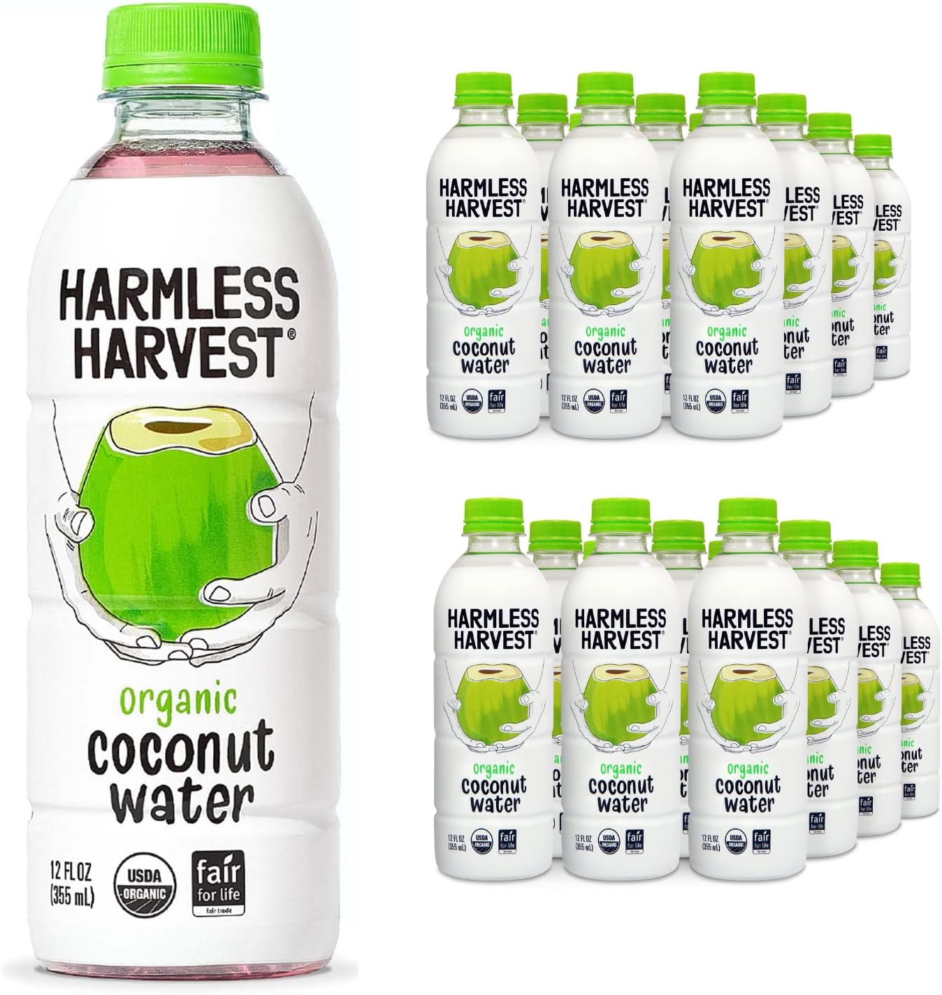 Harmless Harvest Organic Coconut Water Drink, Hydration with Natural Electrolytes, No Sugar Added, Fair for Life Certified, Pure Coconut Water 12 Fl Oz (Pack of 24)