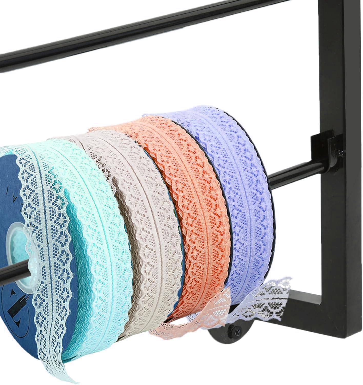 Ribbon Organizer, 7 Tier Wall Mounted Metal Holder,Holiday/Birthday Gift Wrapping Organizer Storage Ribbon Storage Rack for Craft Cake Shop Flower Store,Tie Scarf Rack (Black)