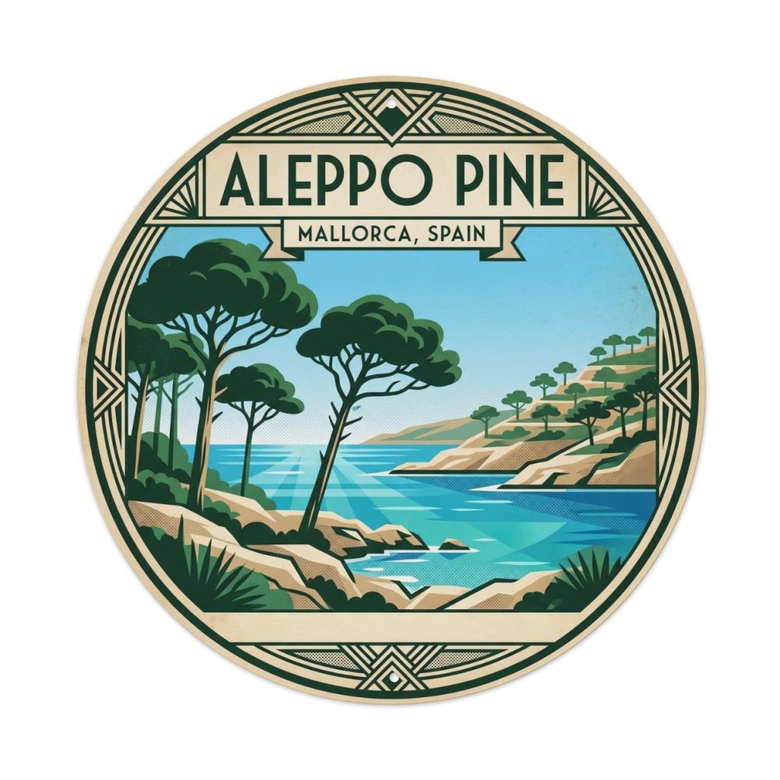 Okahys 8X8inch Classic Style Mallorca Aleppo Pine Mediterranean Island Mountain Metal Tin Sign