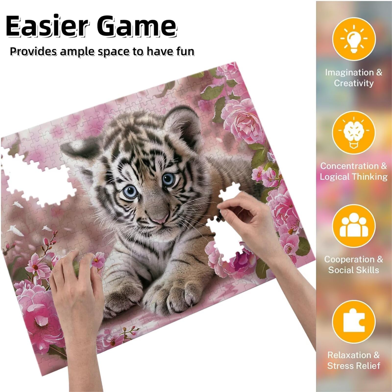 Jigsaw Puzzle, 4000 Pezzi Puzzle Classici, Fiore Puzzle Rilassamento Intelligence, Mpossibile Difficile Puzzles impegnativo per adulti Puzzles per Gioco Familiare, Regalo per Amore Amico Tigre K0F-29