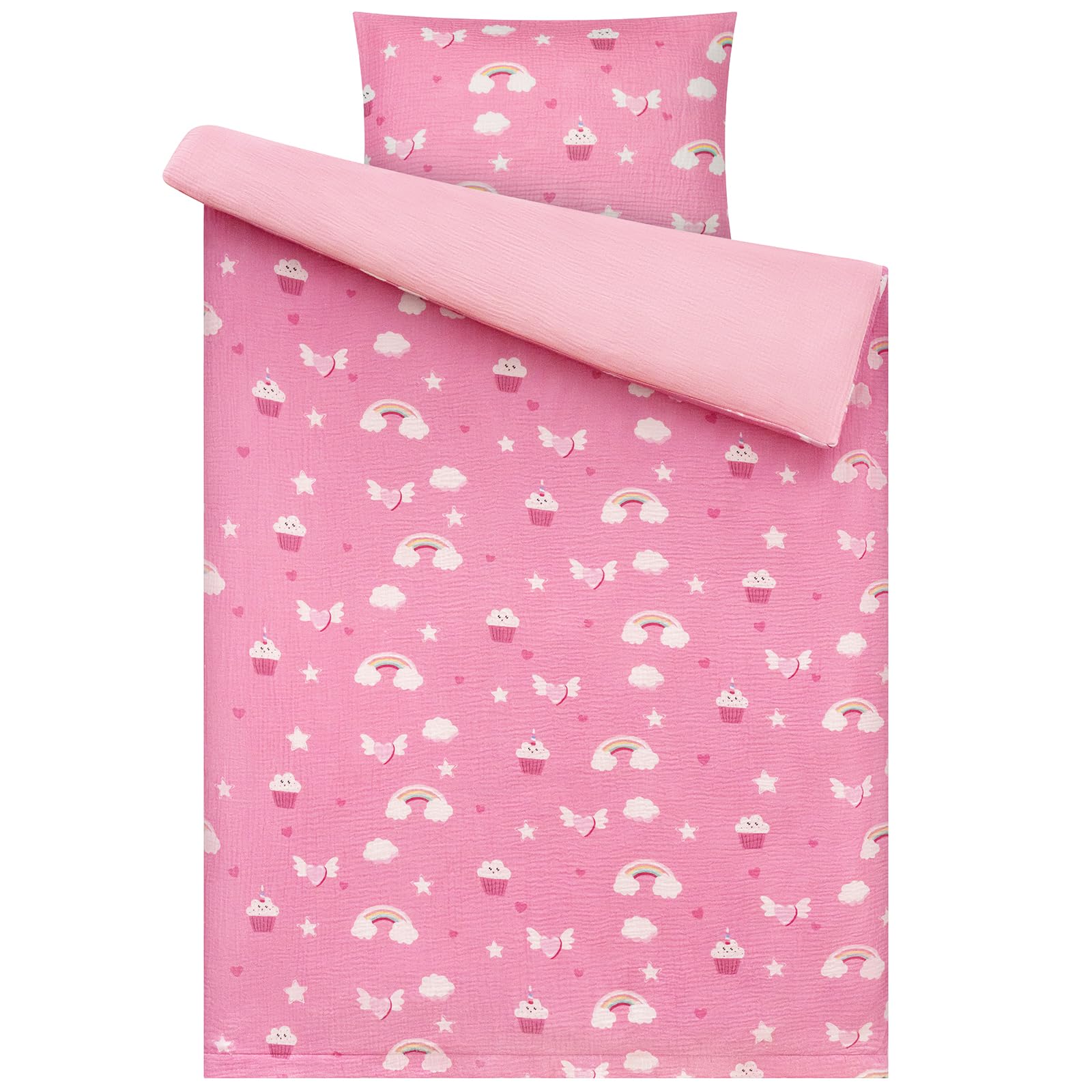 Yukkidds Musselin Kinderbettwäsche 100x135 – Bettbezug 100x135 & Kissenbezug 40x60 cm aus 100% Baumwolle – Atmungsaktives Bettwäsche Set für Baby Kinder (Rosa)