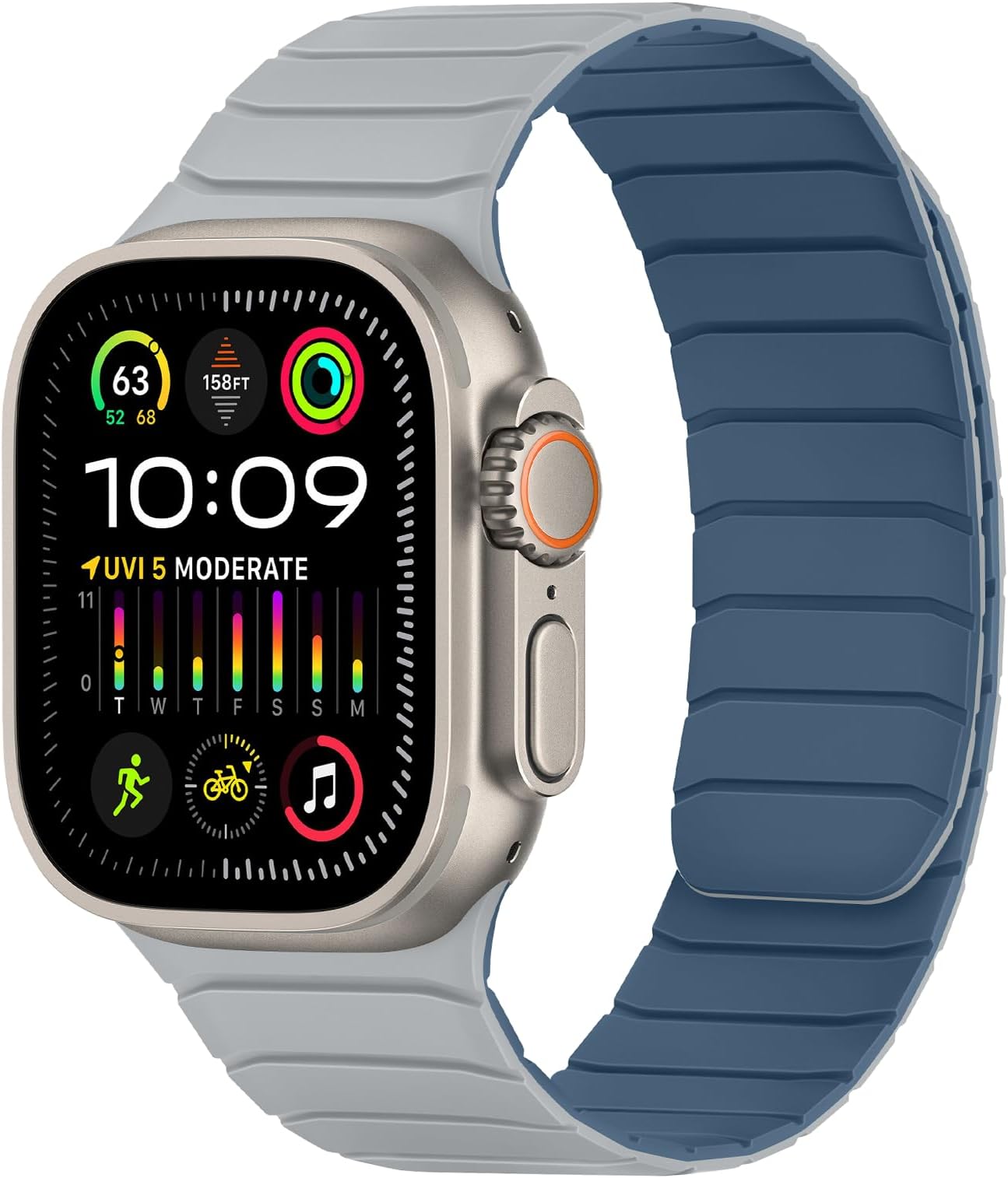 Magnetic Compatible Apple Watch Band 49mm 46mm 45mm 44mm 42mm Soft Silicone Replacement Loop Wrist Band for Apple Watch Ultra 3 2 1/SE Series 11/10/9/8/7/6/5/4/3/2/1 Soft Unisex Mist Grey - Blue