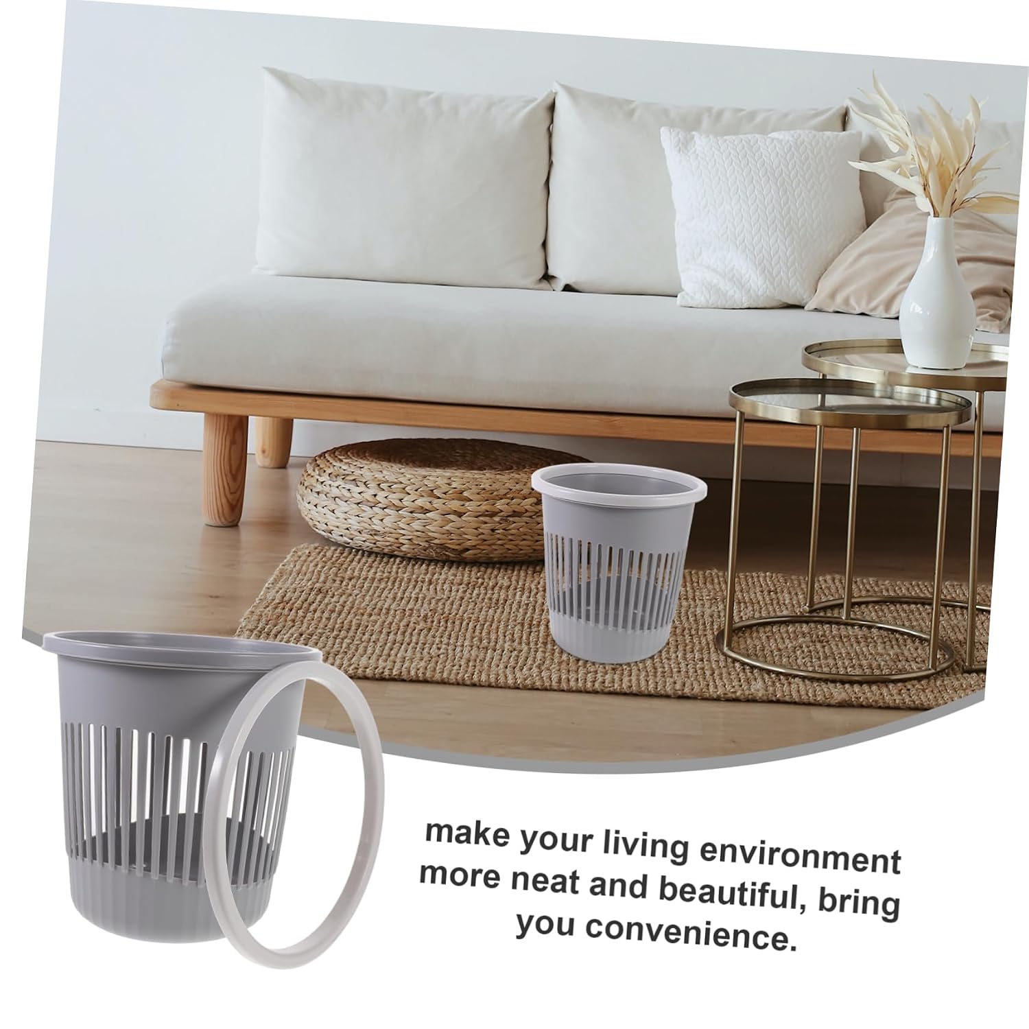1pc Round Open-top Trash Can Material Wastebasket for Living Room Bathroom Bedroom Office Compact and Practical Rubbish Bin for Home Organization