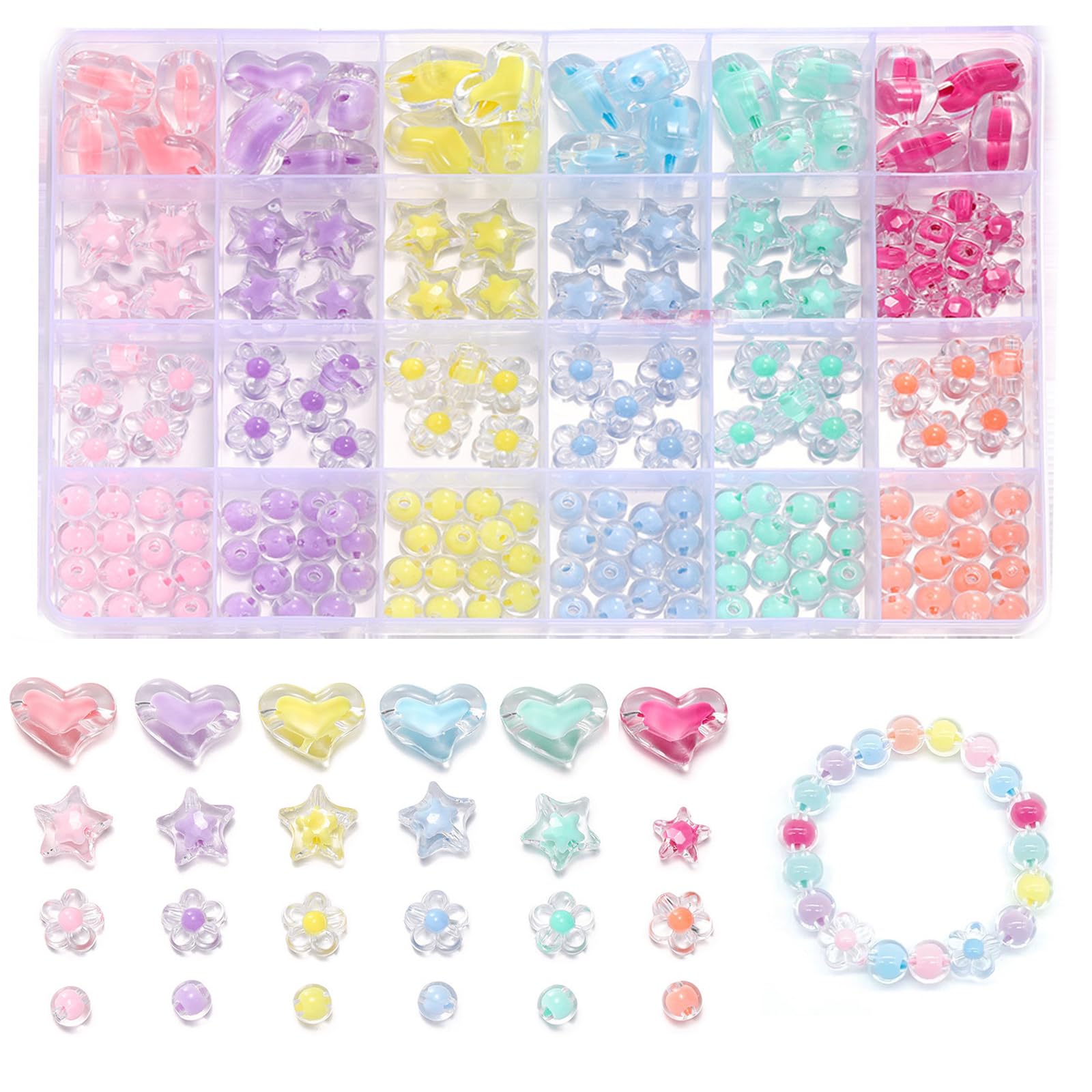 nalaina 約174個セット アクリルビーズ 24種類 キラキラ 手芸 ビーズ カラフル 柔らかい色 アクセサリーパーツ ブレスレット ネックレス 髪飾り スマホのストラップ ヘアゴム ハンドメイド 素材 収納ケース付き