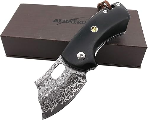 ALBATROSS EDC Navaja de bolsillo plegable de Damasco, hoja de acero de Damasco, mango de maderaresina, regaloscolecciones