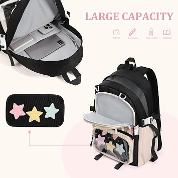 TIAASTAP Kawaii School Backpack Cute School Bag - Preppy Ita Backpack Aesthetic Japanese Schoolbag for Girls Kids Boys Teenage (Black)