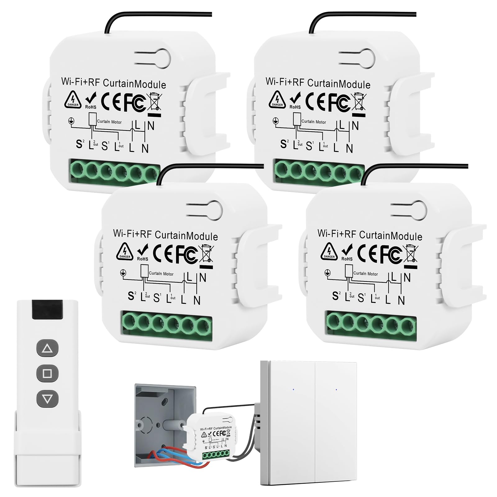 Interruttore per tapparelle Alexa con 1 telecomando RF, modulo interruttore per tapparelle WiFi con app Tuya, controllo intelligente per tapparelle compatibile con Alexa Google per tende, veneziane