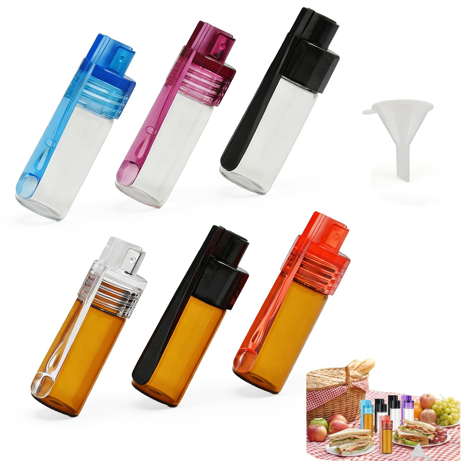 Lot de 6 sniffer doseur étanches - Mini bouteilles anti-fuite pour sel, poivre, épices - Idéaux pour le camping, la cuisine et les voyages | Flacon de poudre avec cuillère