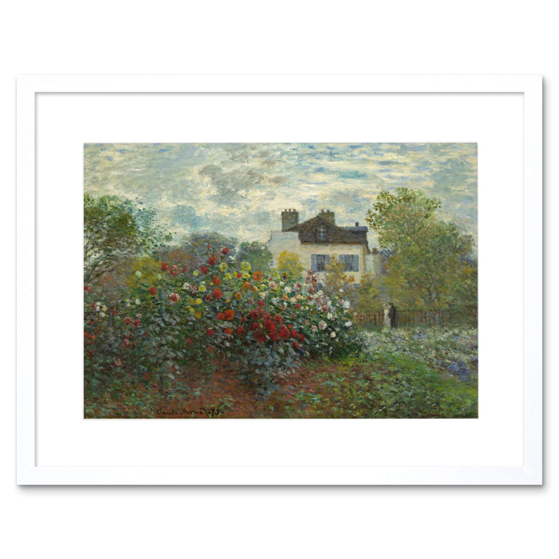 Wee Blue Coo Claude Monet French Artist Argenteuil Corner Garden Dahlia Framed Wall Art Print