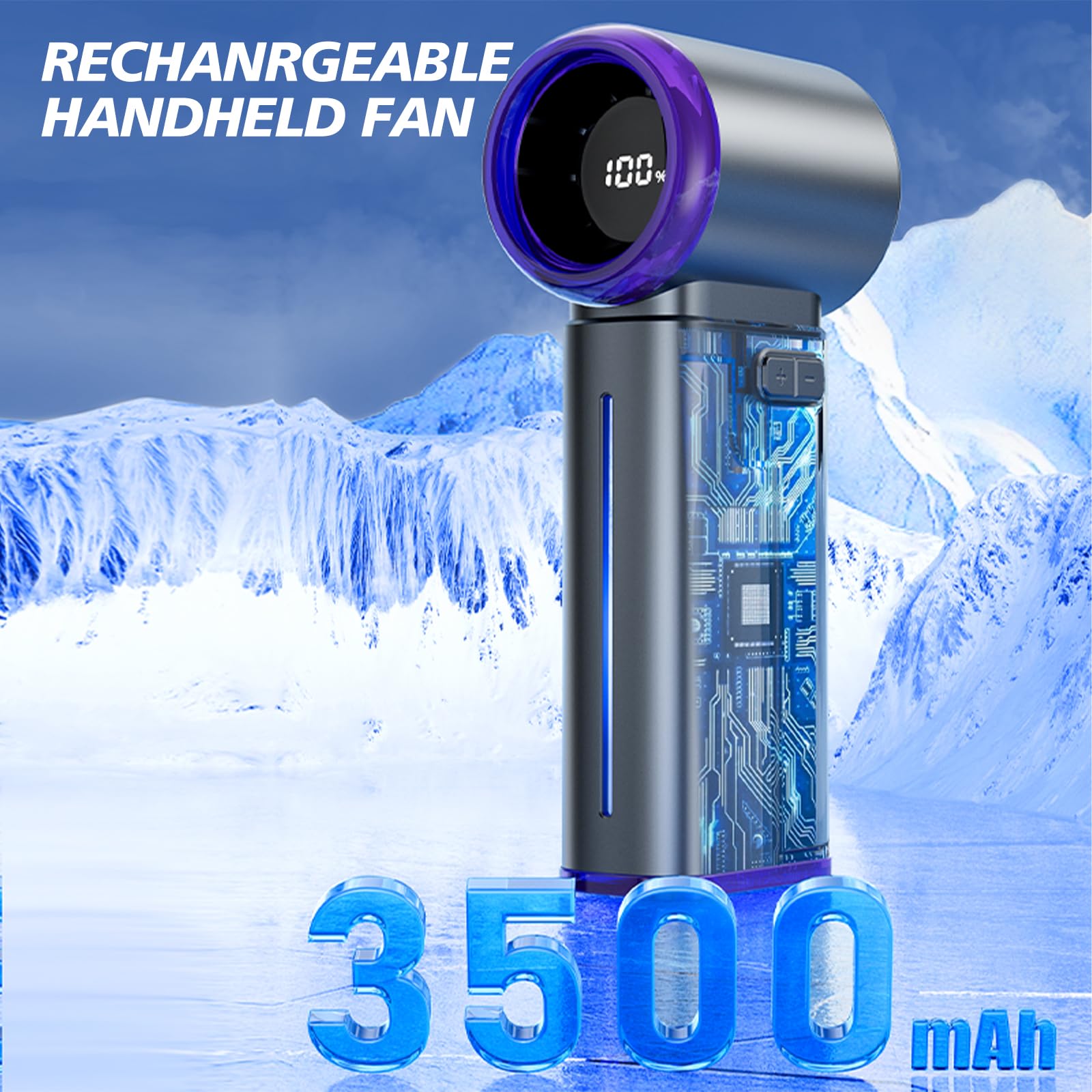 Ventilador portátil de mano con rociador, ventilador de nebulización recargable con tanque de agua, velocidad (1-199) ventiladores de viaje personales ajustables con pantalla digital