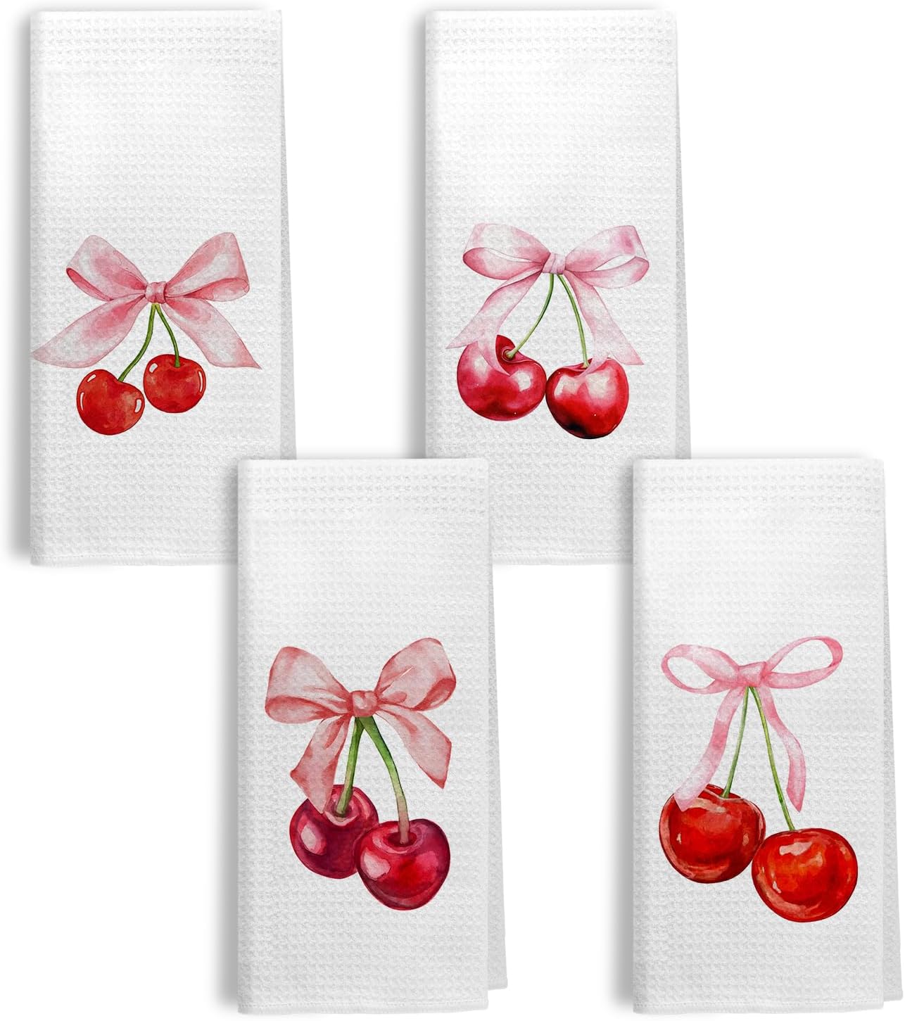 Pink Bow Cherry Coquette Kitchen Towels, Pink Preppy Hand Towels for Bathroom, Preppy Coquette Bathroom Decor, Cherry Kitchen Decor,16x24 Inches