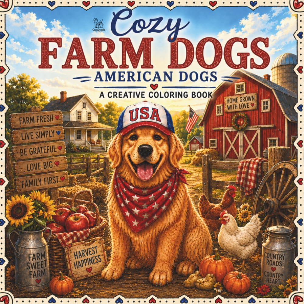 Cozy Farm Dogs: 40 Easy and Relaxing Coloring Pages Featuring Adorable Dogs Enjoying Cozy Farm Life, Country Adventures and Heartwarming Rural Scenes (Cozy American Dogs™)
