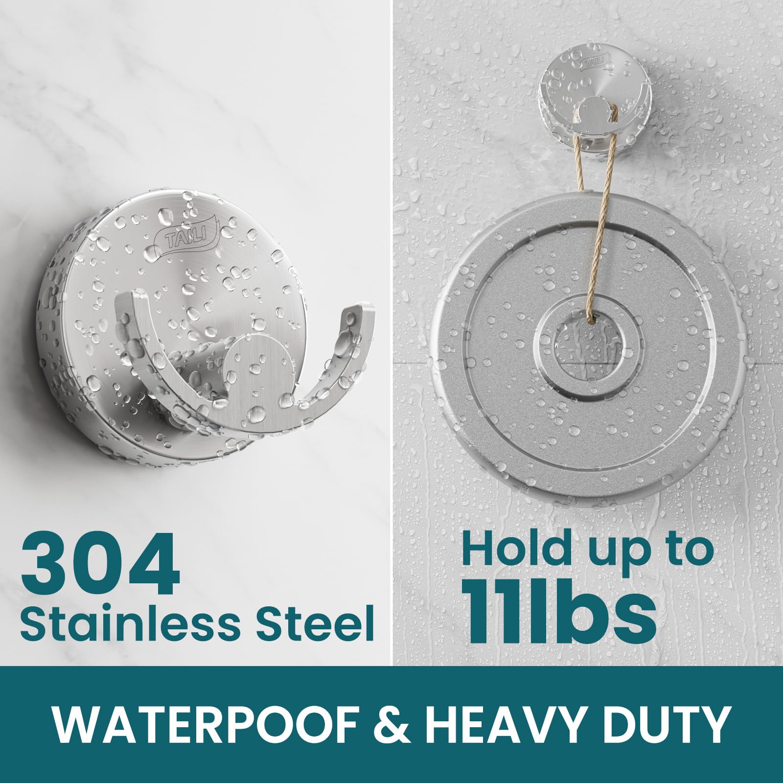 TAILI 304 Stainless Steel Bathroom Suction Hooks for Towel Bathrobe Loofah Patented Strong Suction Cup Holder No Damage — view 3