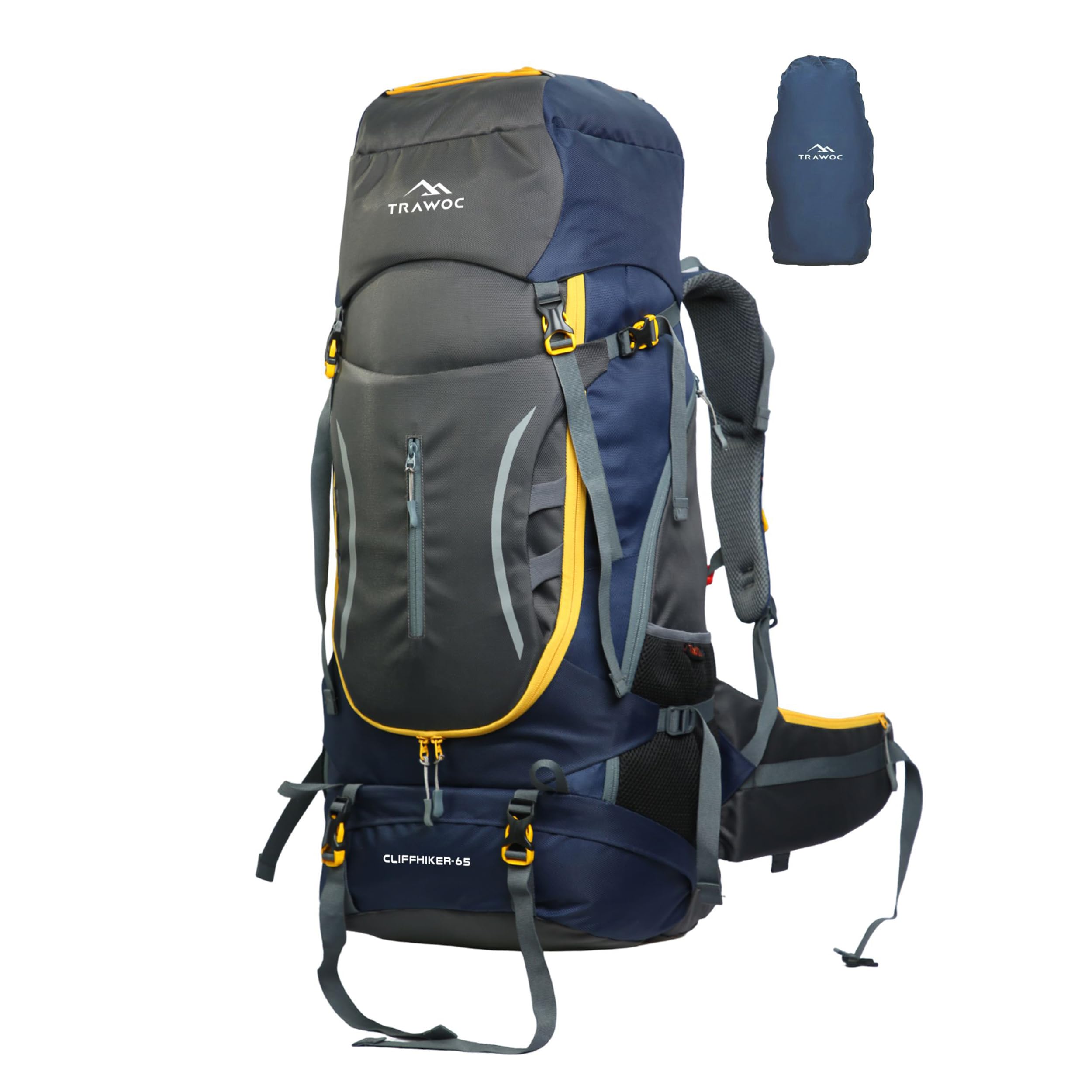 TRAWOC CLIFFHIKER 65 Liter Internal Frame Trekking Hiking Camping Backpack Travel Bag Front & Top Loading Rucksack ag for Men & Women Laptop/Rain Cover/Shoe Compartment, HK010