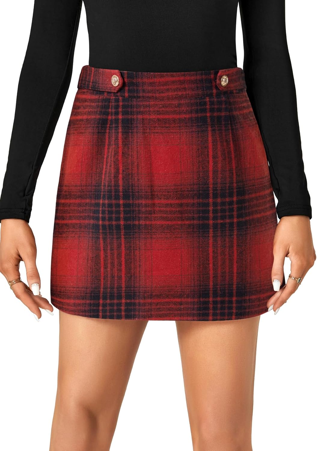 Vrtige Women's Plaid Skirt Casual High Waist Zipper Pencil Bodycon Mini Skirt - Image 2