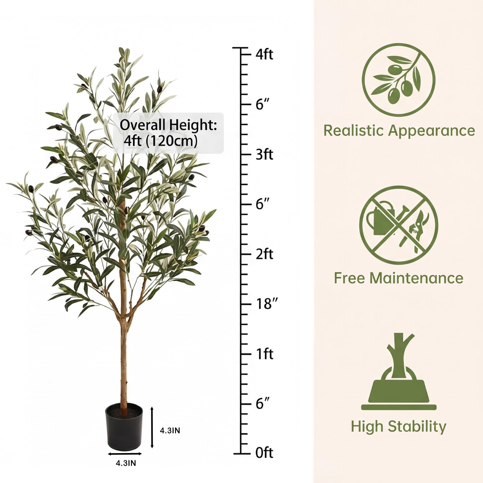 Künstlicher Olivenbaum, künstlicher Olivenbaum mit Topf, mit mehreren Echtholzstämmen und lebensechten Früchten, für Zuhause, Büro, Haus, Wohnzimmer, Dekoration, 1,2 m