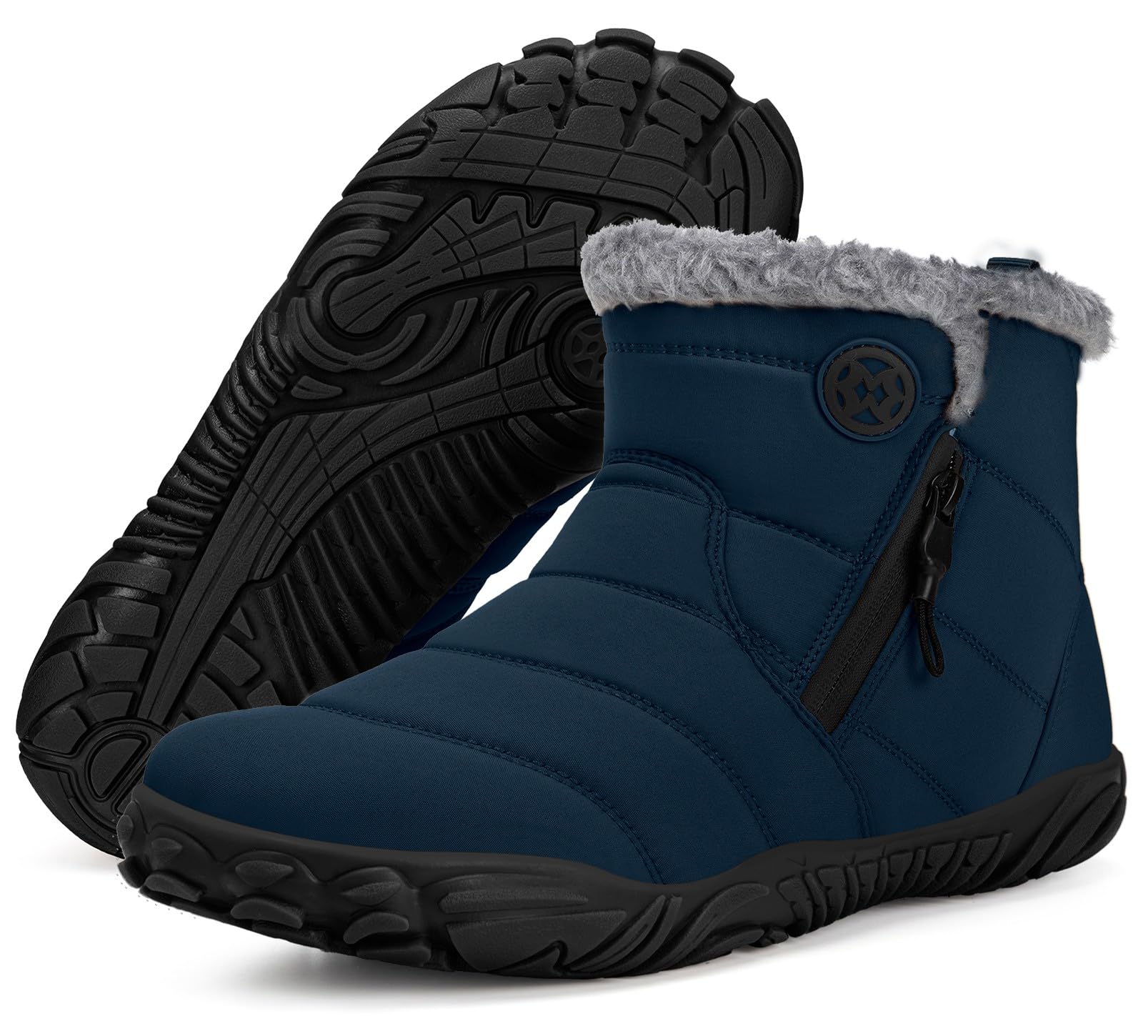 Sisttke Buty na boso, męskie, z podszewką, ciepłe buty zimowe, antypoślizgowe, szerokie palce, z podeszwą Zero-Drop